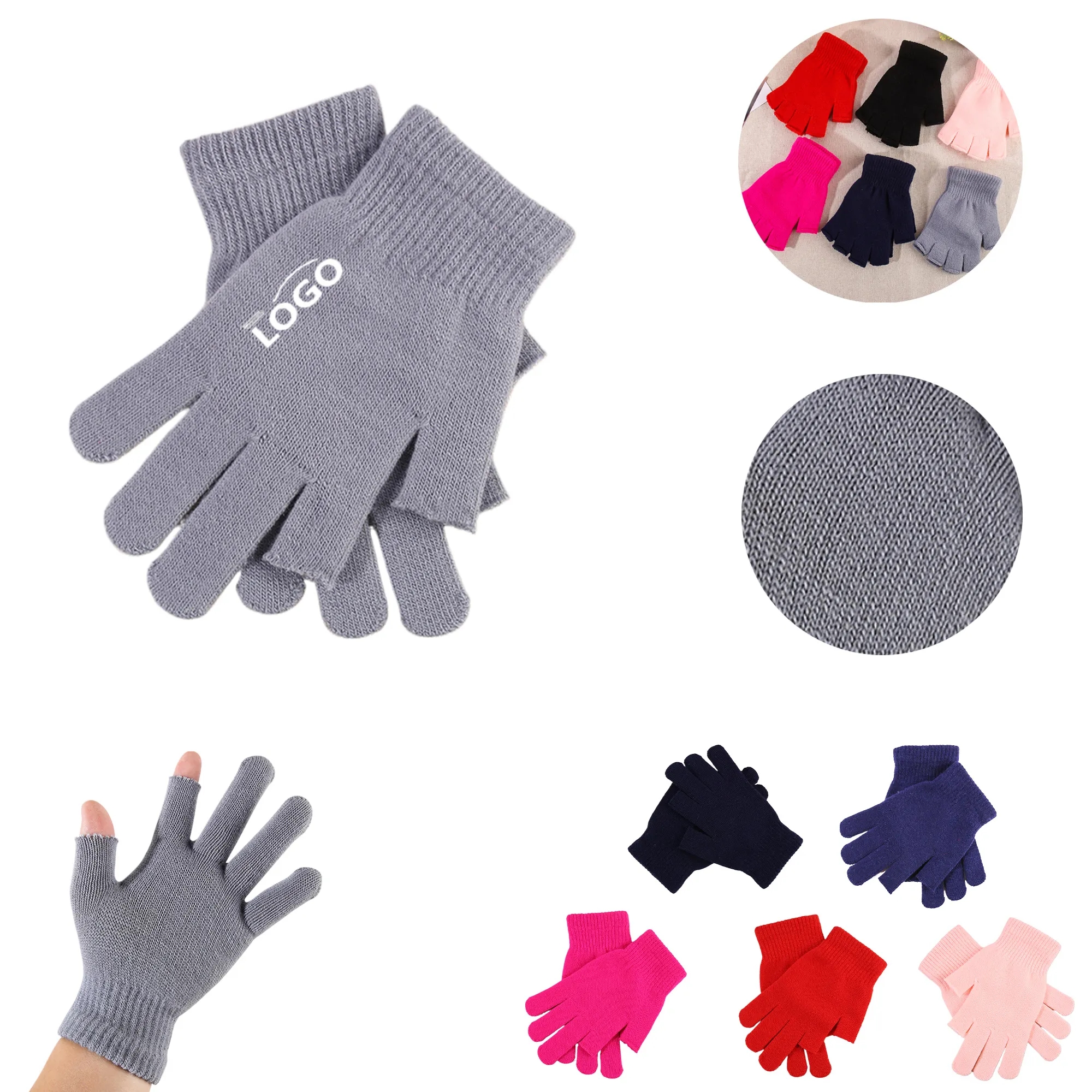 MOQ100 Two Finger Half Gloves Winter Knitted 7