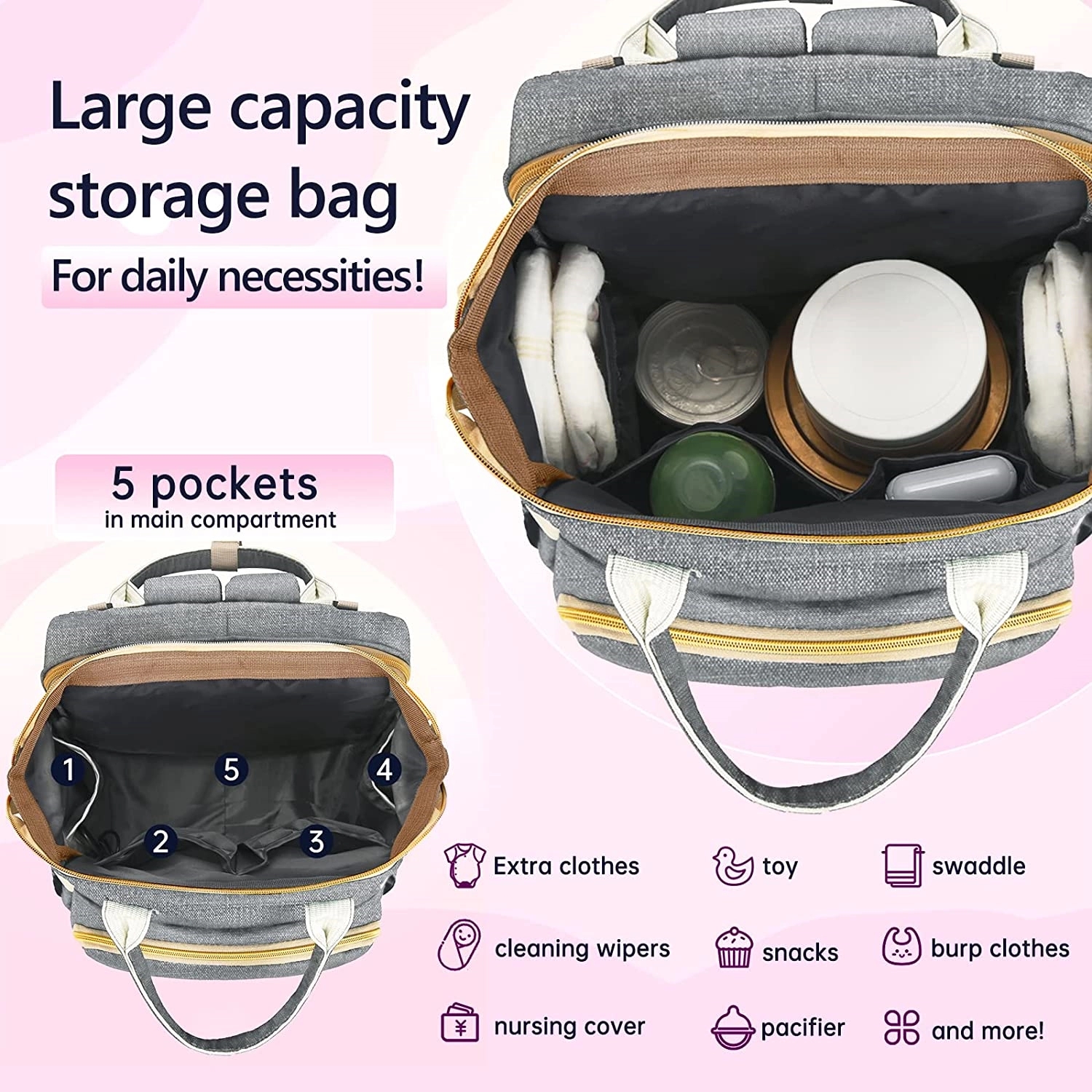 Oxford Foldable Baby Crib Diaper Backpack 10