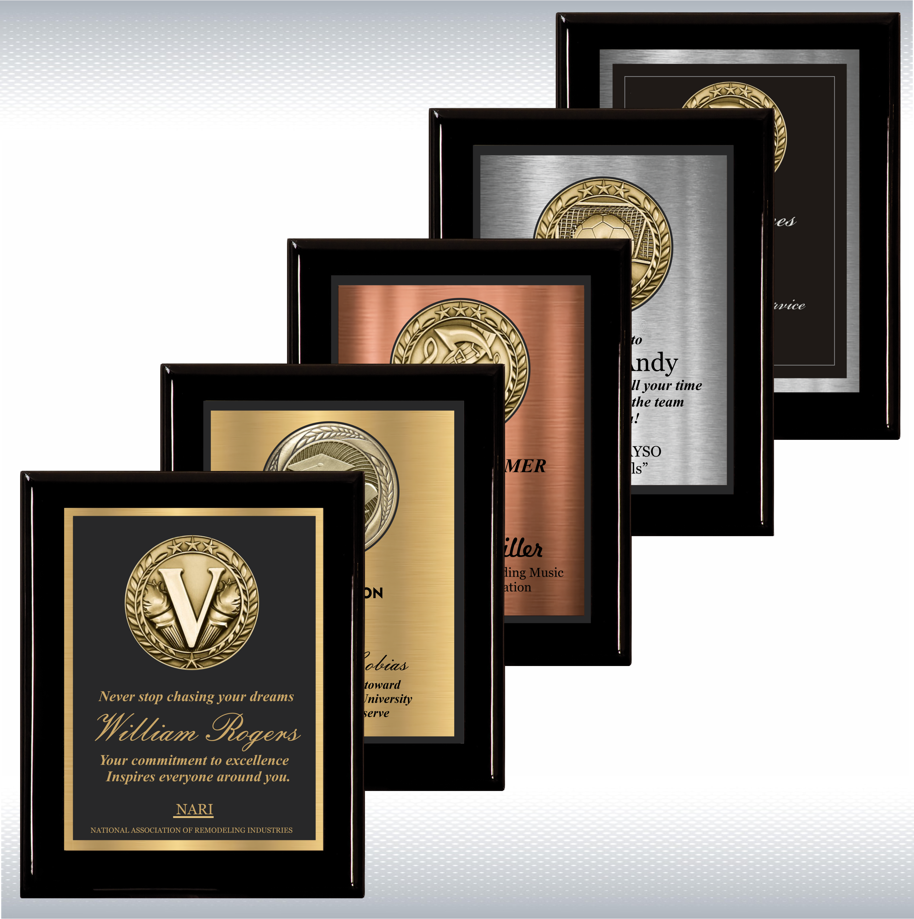 Black Piano Finish Wood Plaque w/Double Plate and Medallion 15