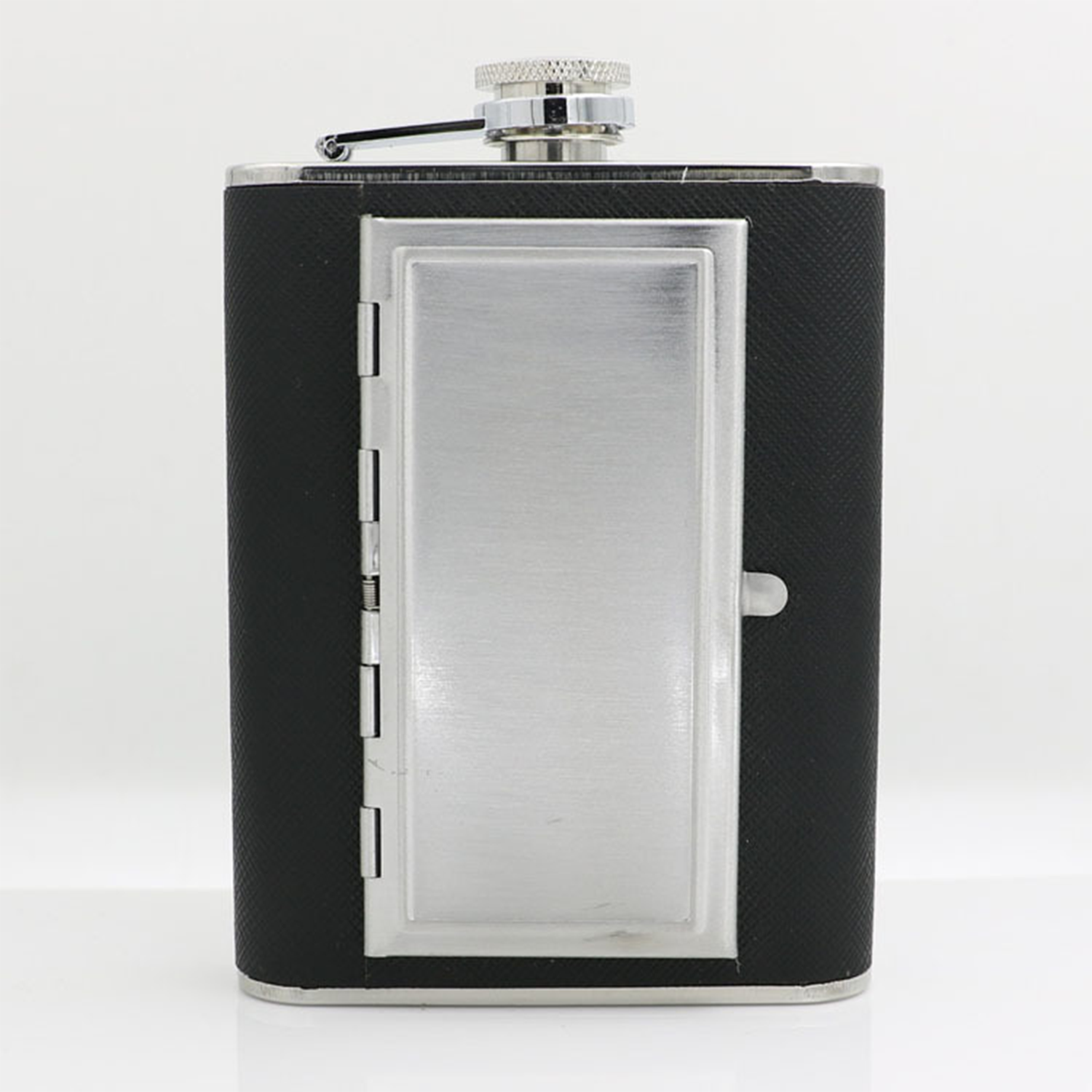 5oz black pu Whiskey Flask w/ bulid-in cigarette case 8