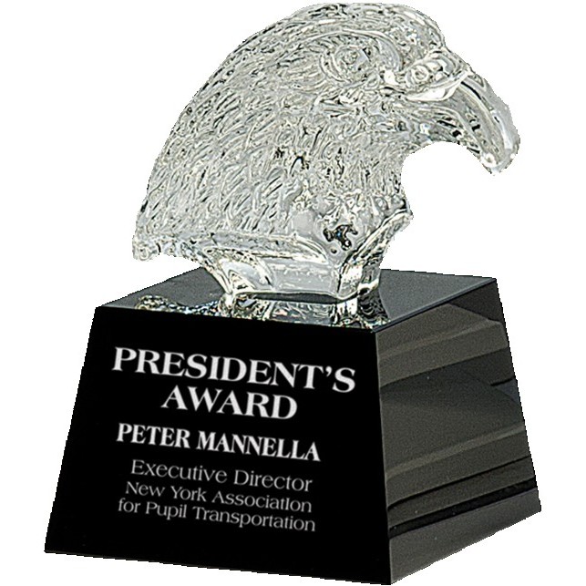 5 3/4" Clear Crystal Eagle Head on Black Pedestal Base