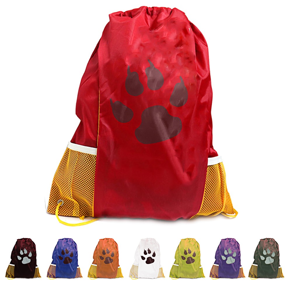 Drawstring Back Pack, 210D Nylon 17.5" x 13.5" pockets 2