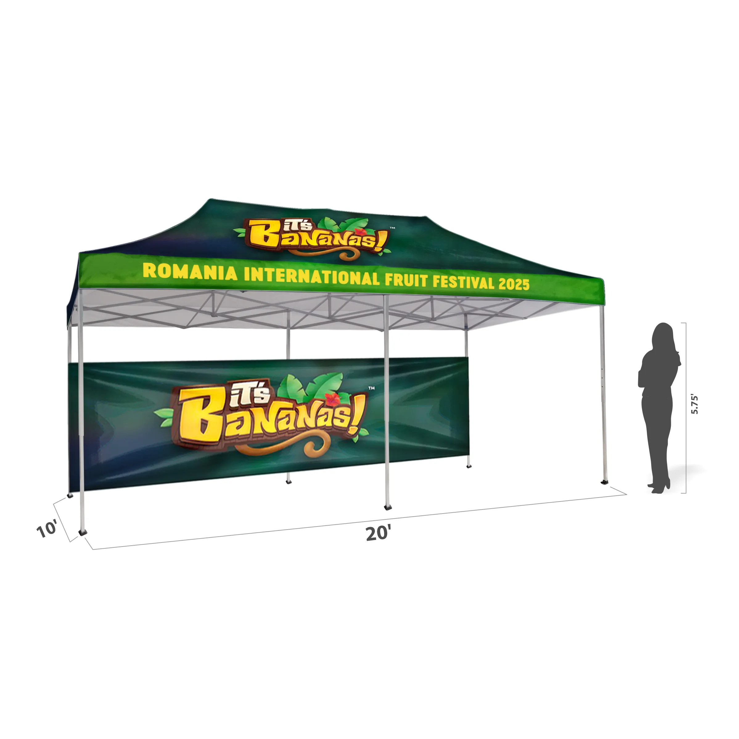 10'x20' Tent Canopy w frame, 1 long half wall 8