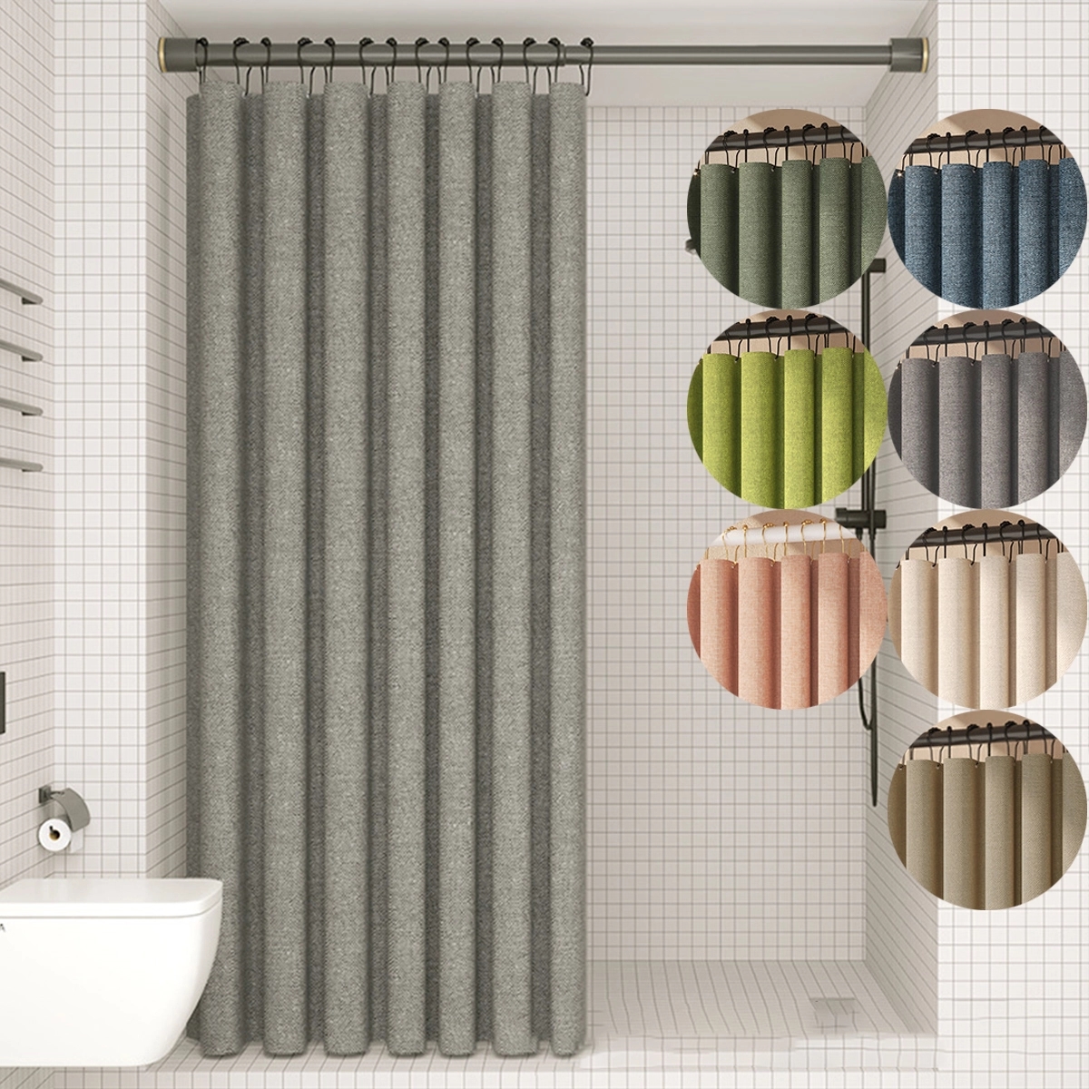 Linen Textured Shower Curtain 3