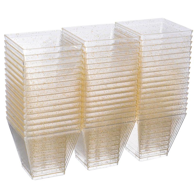 9OZ 25PCS PET Gold Dust Trian Wine Class Drink Cup 8