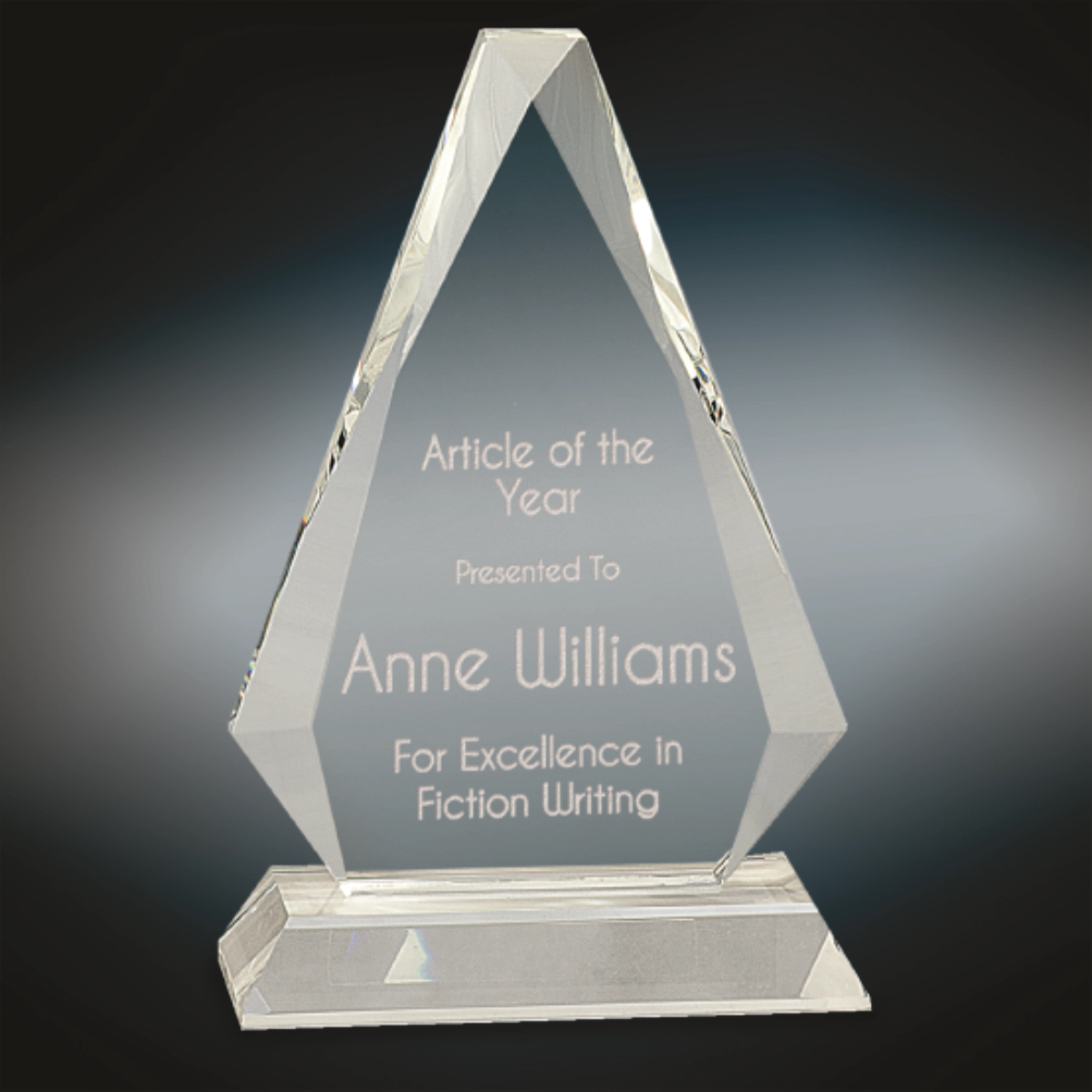 Optic Crystal Triangle Award on Clear Pedestal Base 3