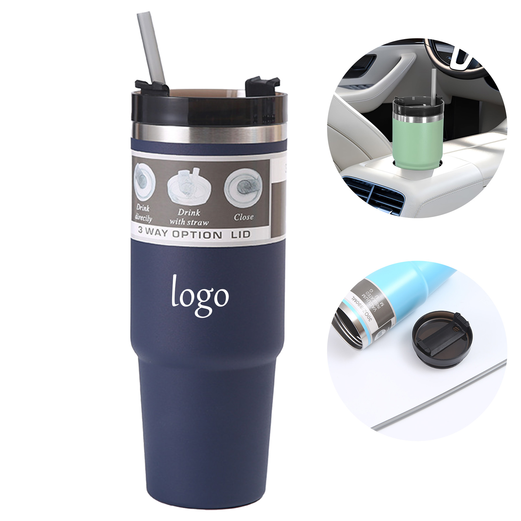 30oz Stainless Steel Cup with Straw 2