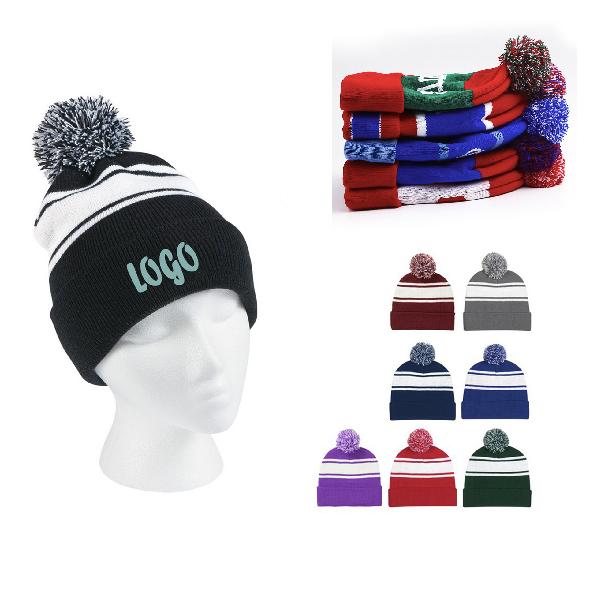 Warmer Knit Cuffed Hat Beanie Cap With Pom 1