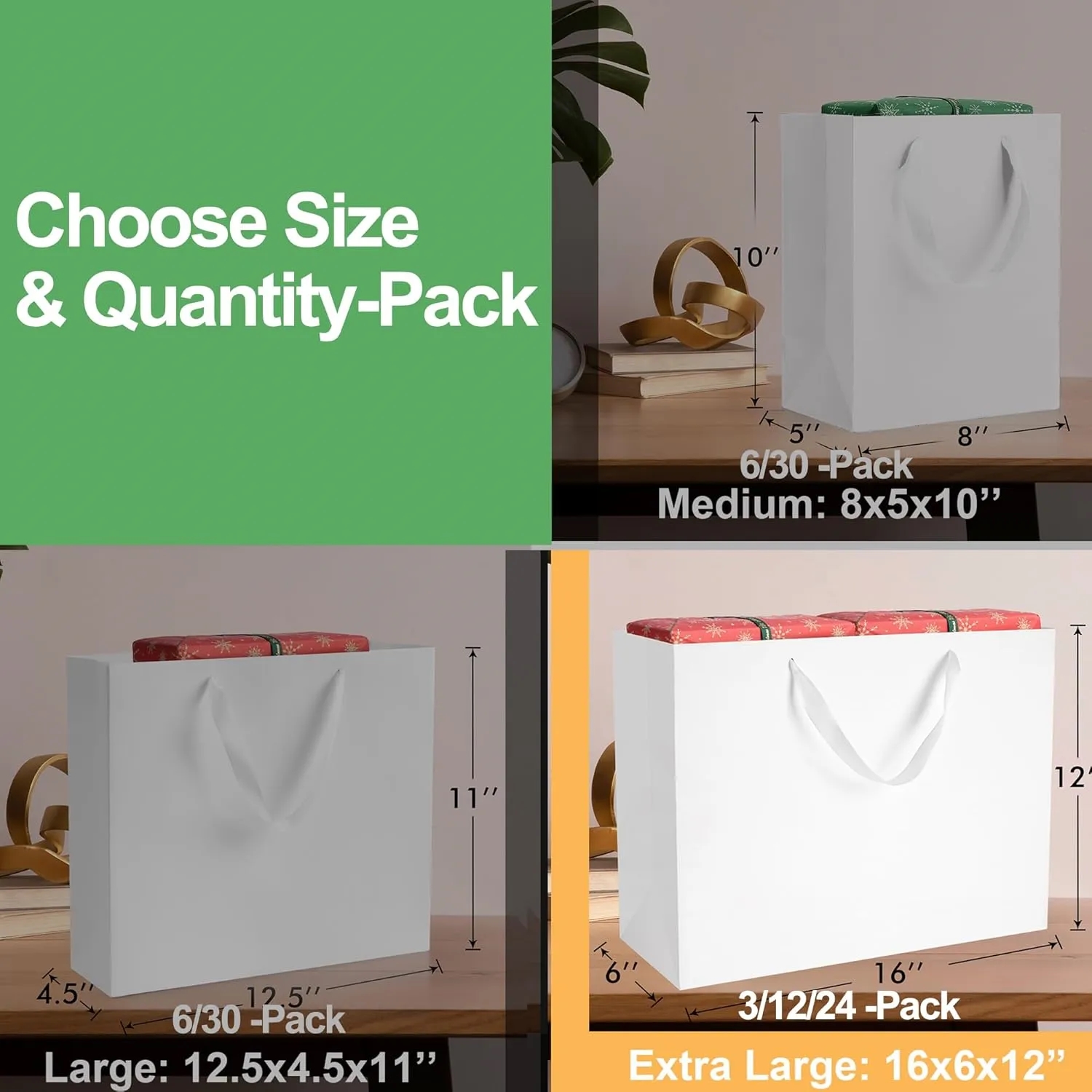 Custom White Paper Gift Tote Bag W/ Cotton Rope Handles 9