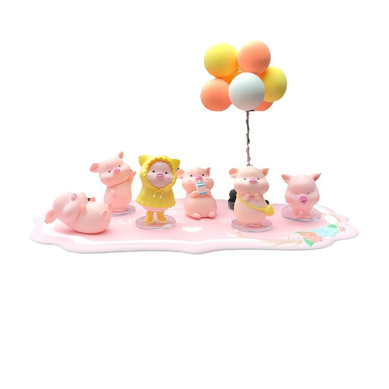 6PCS Cute Pig with Balloon Car Dashboard Decorations 4