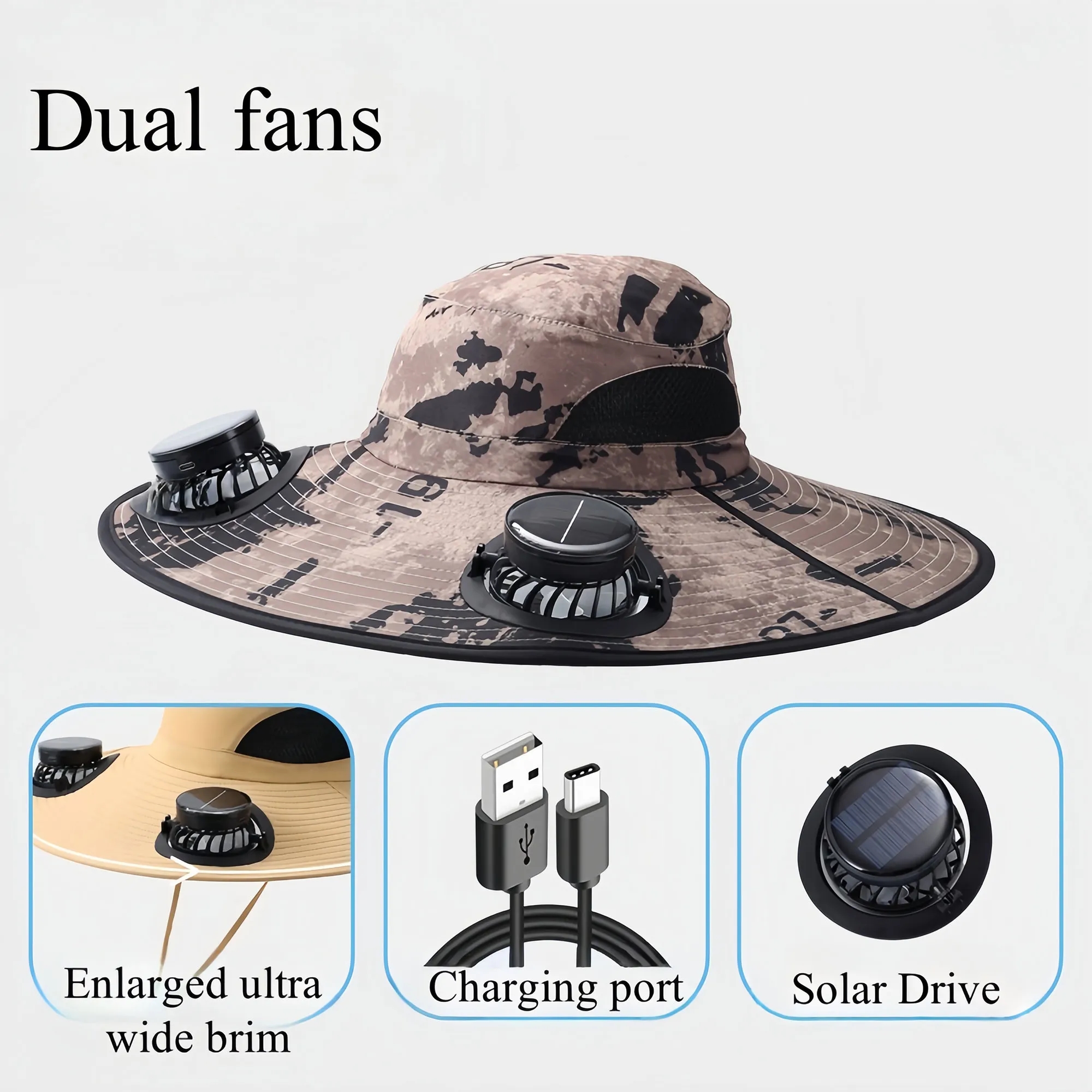 Solar Dual Fan Cooling Hat UV Protection Outdoor 3