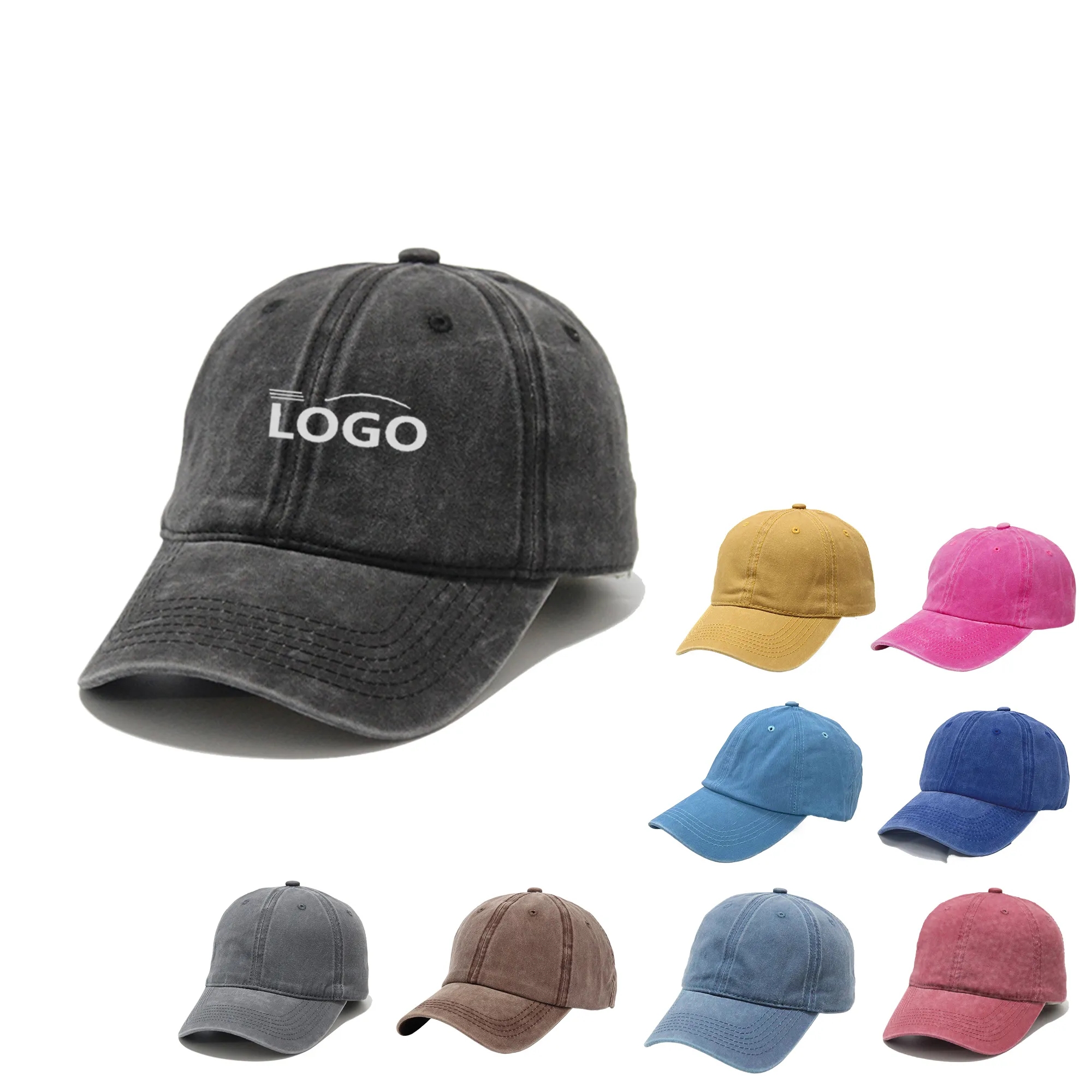 MOQ50 Custom Logo Vintage Denim Duckbill Cap 6