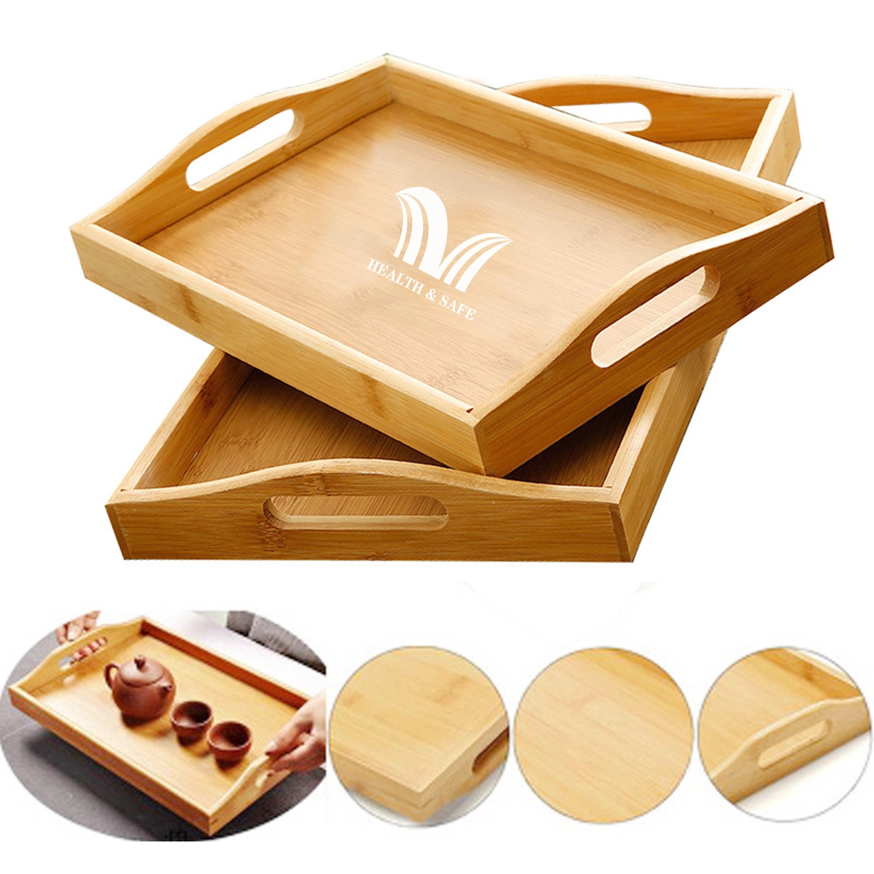 Rectangle Bamboo Tray With Handles 1