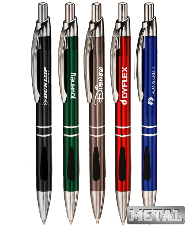 Union Printed, Promotional "Ornate" Colored Metal clicker Pen 1