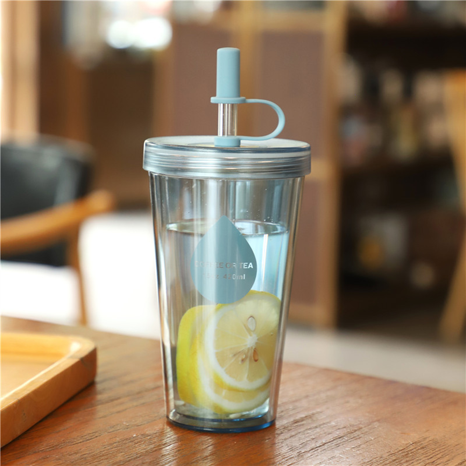 14.2oz Double Wall Insulated Tumbler Coffee Cup With Straw 4