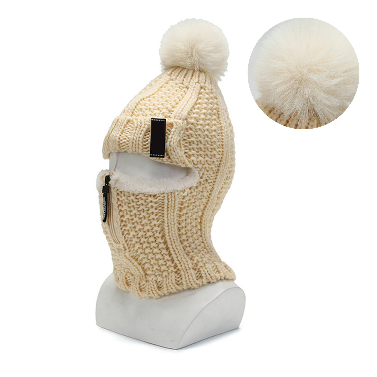 Womens Hat Fleece Lined Plush Ball Neck Warmer Cap 4