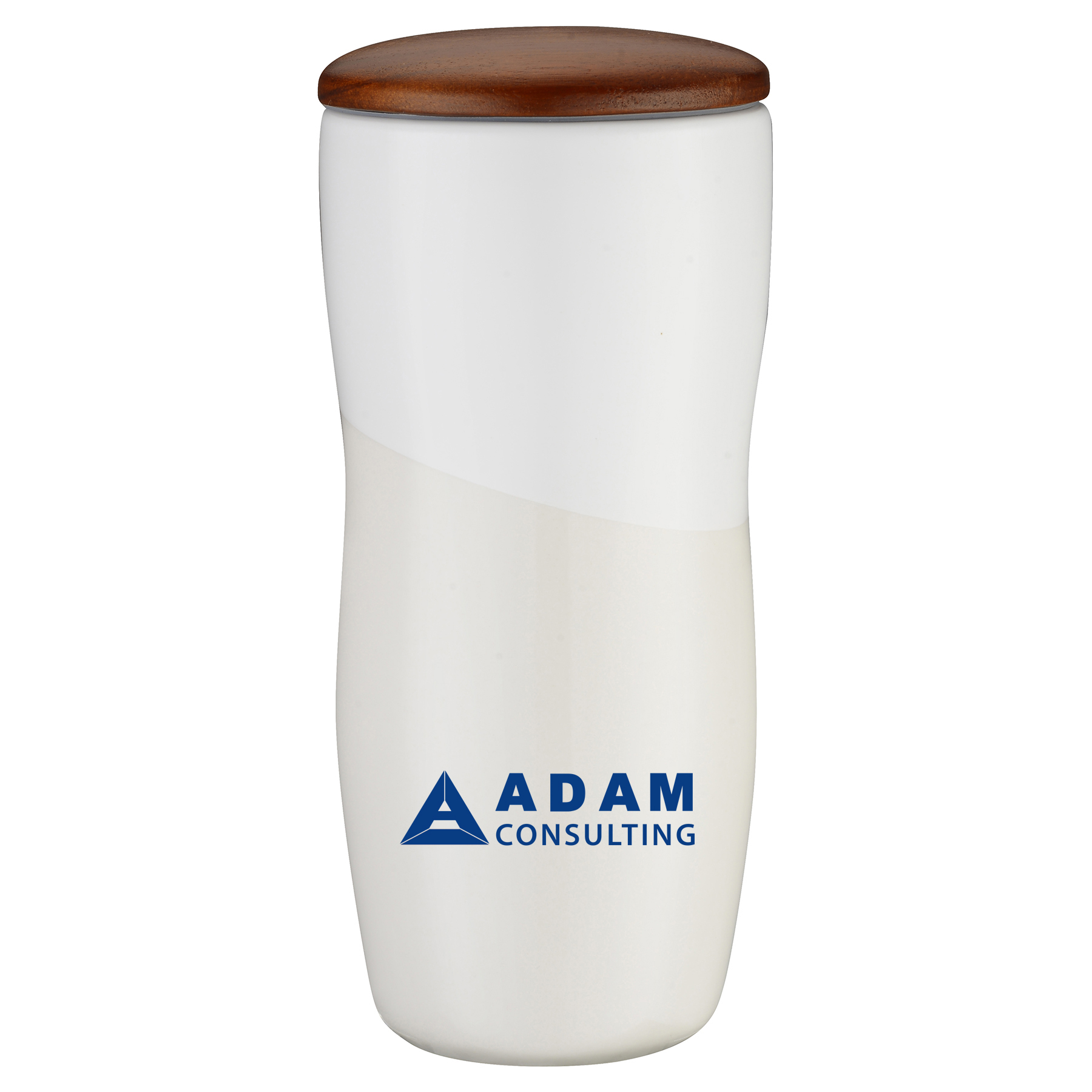 Imari Double Walled 12oz Ceramic Tumbler with Two-Tone Design and Wood Lid 6