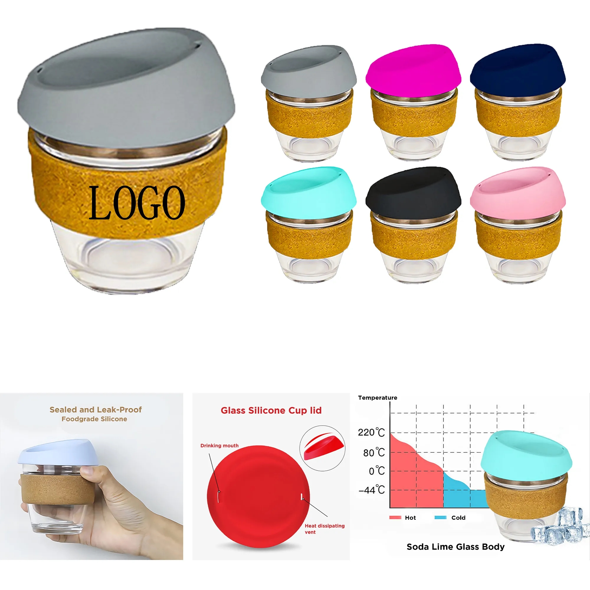 Cork Silicone Insulated Glass Coffee Cup 8oz/12OZ 7
