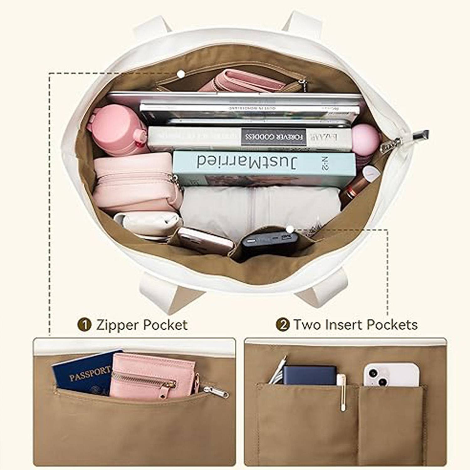 Large Capacity Nylon Tote Bag w/ Zipper Pocket, custom tote bag with logo imprint 4