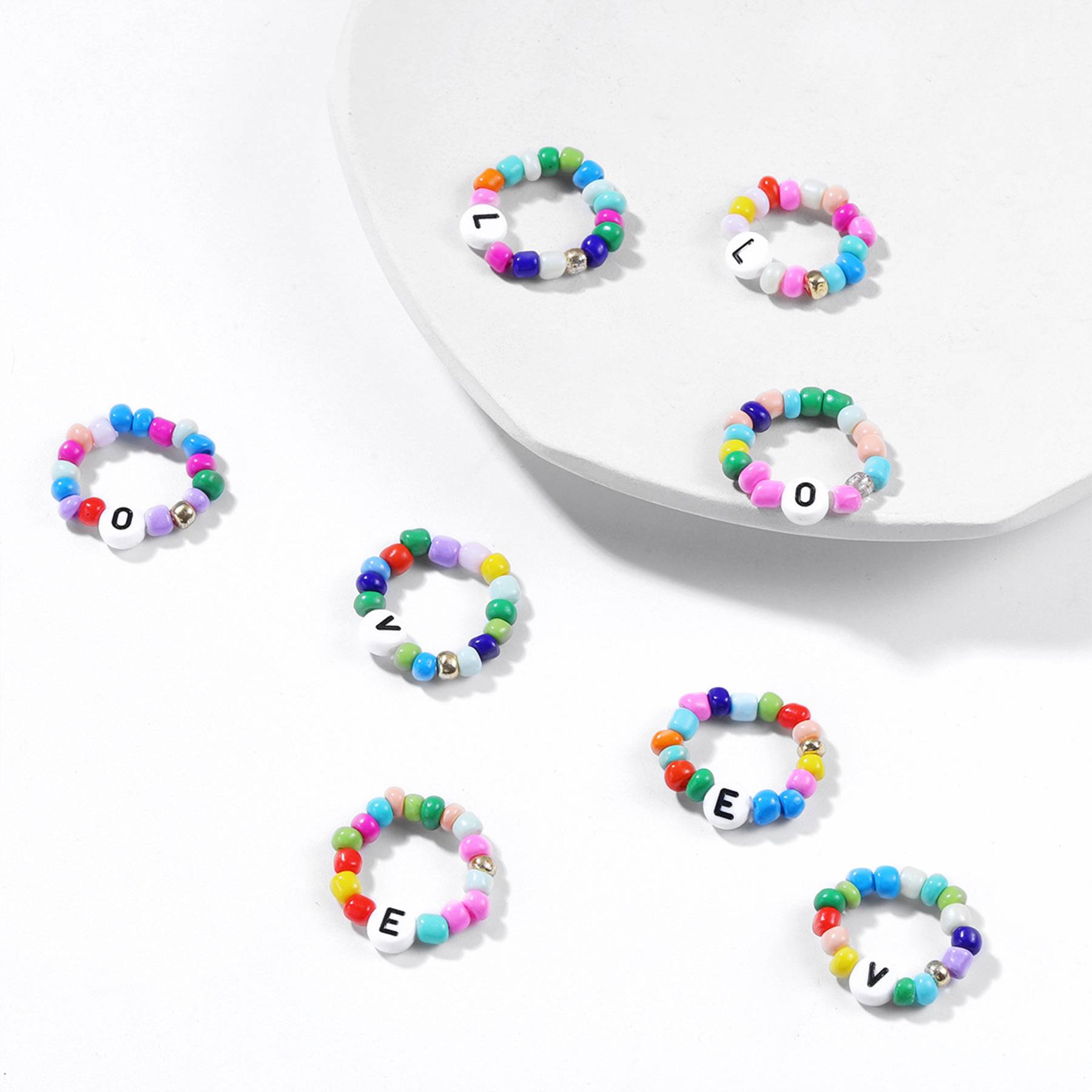 Plastic Stylish stretch beaded rings 5