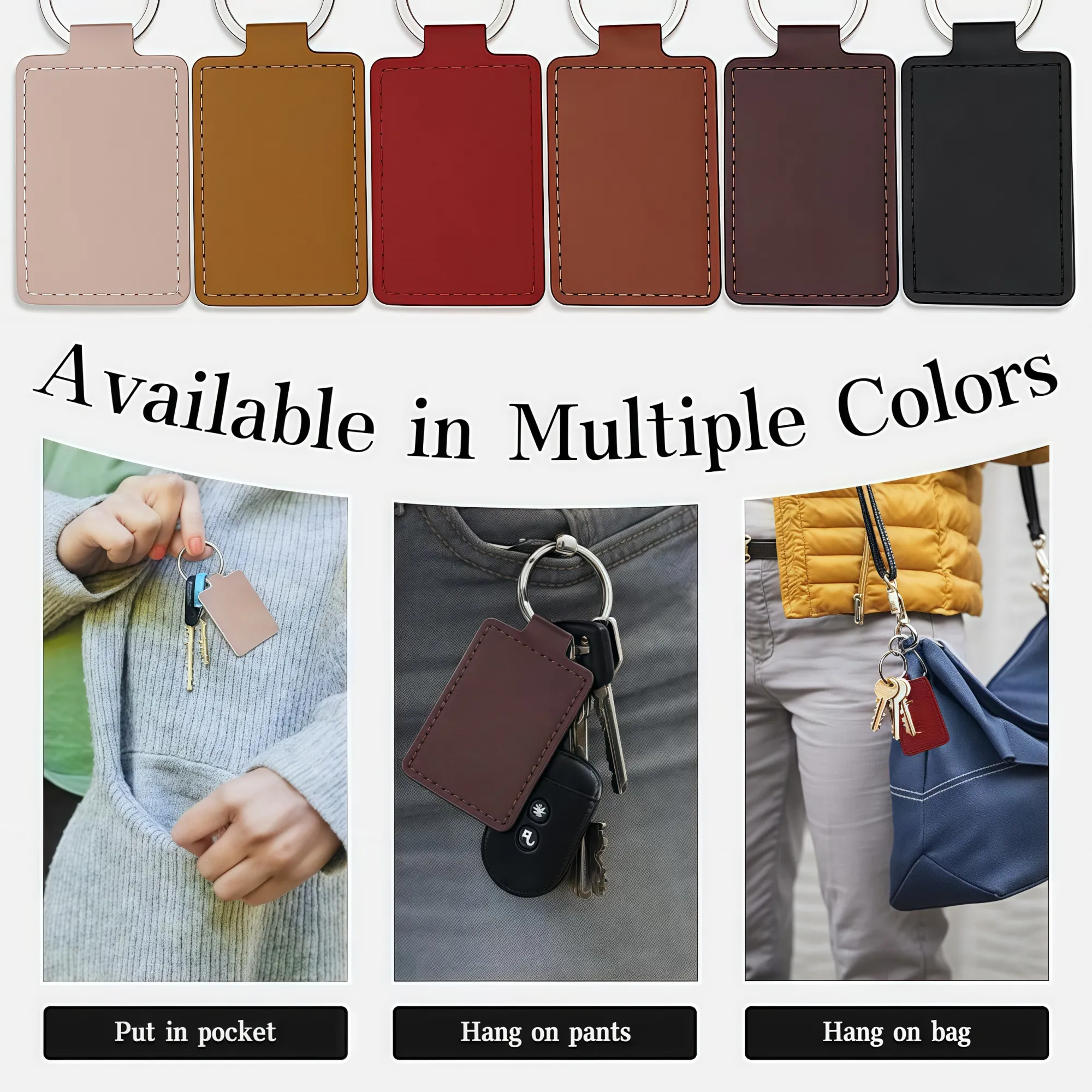 Lychee Pattern PU Leather Keychain With Metal Rings 6
