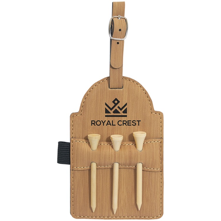 5" x 3 1/4" Bamboo Leatherette Golf Bag Tag with 3 Wooden Tees 3