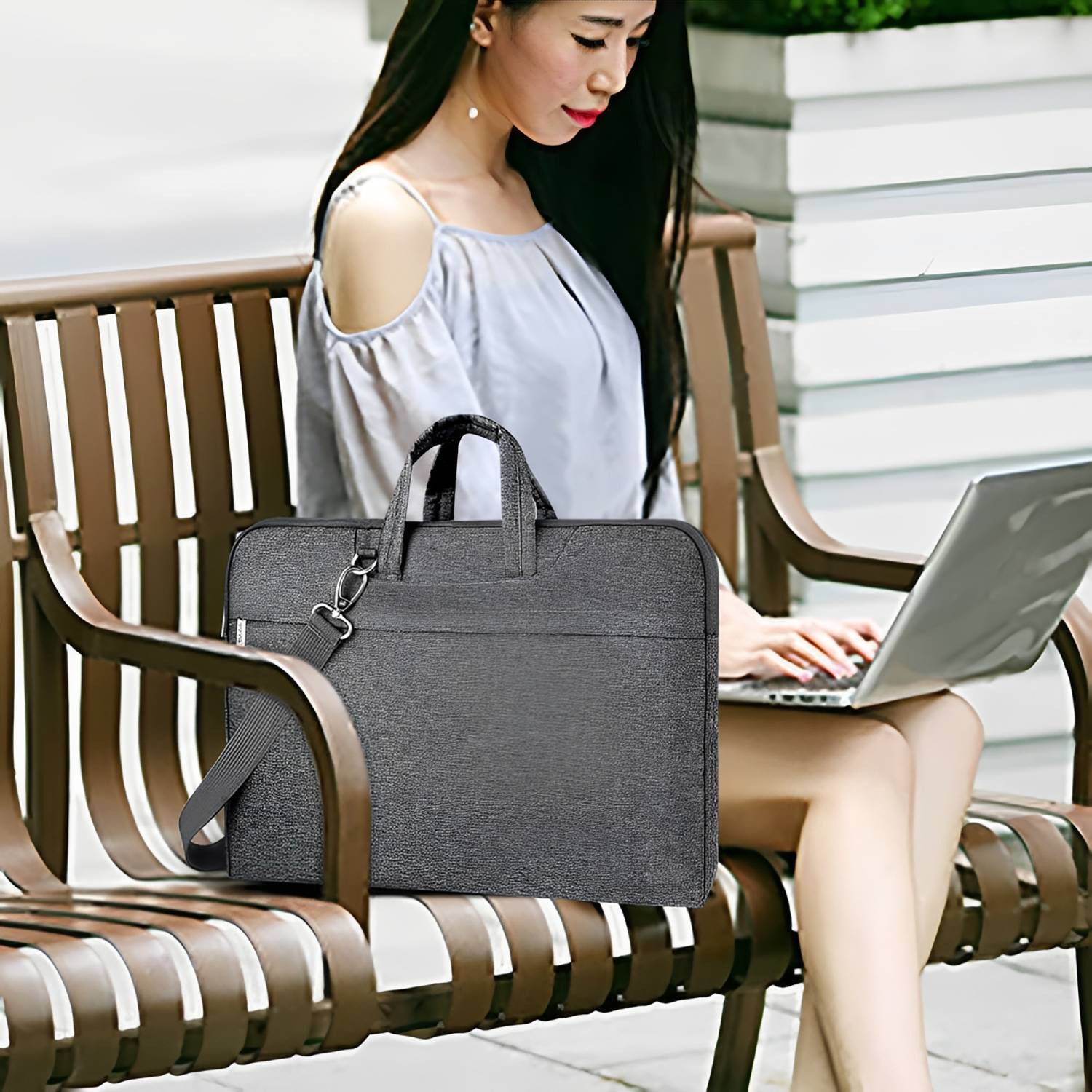 Waterproof Oxford Laptop Shoulder Bag w/ Pockets 6