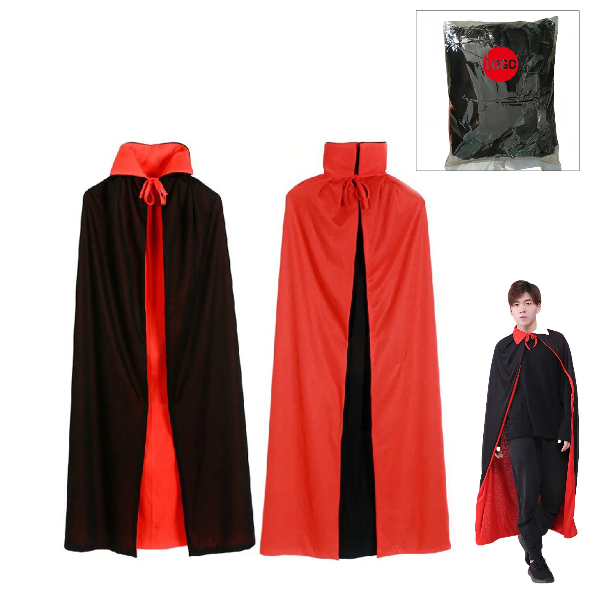 Double-layer Black And Red Cape For Halloween