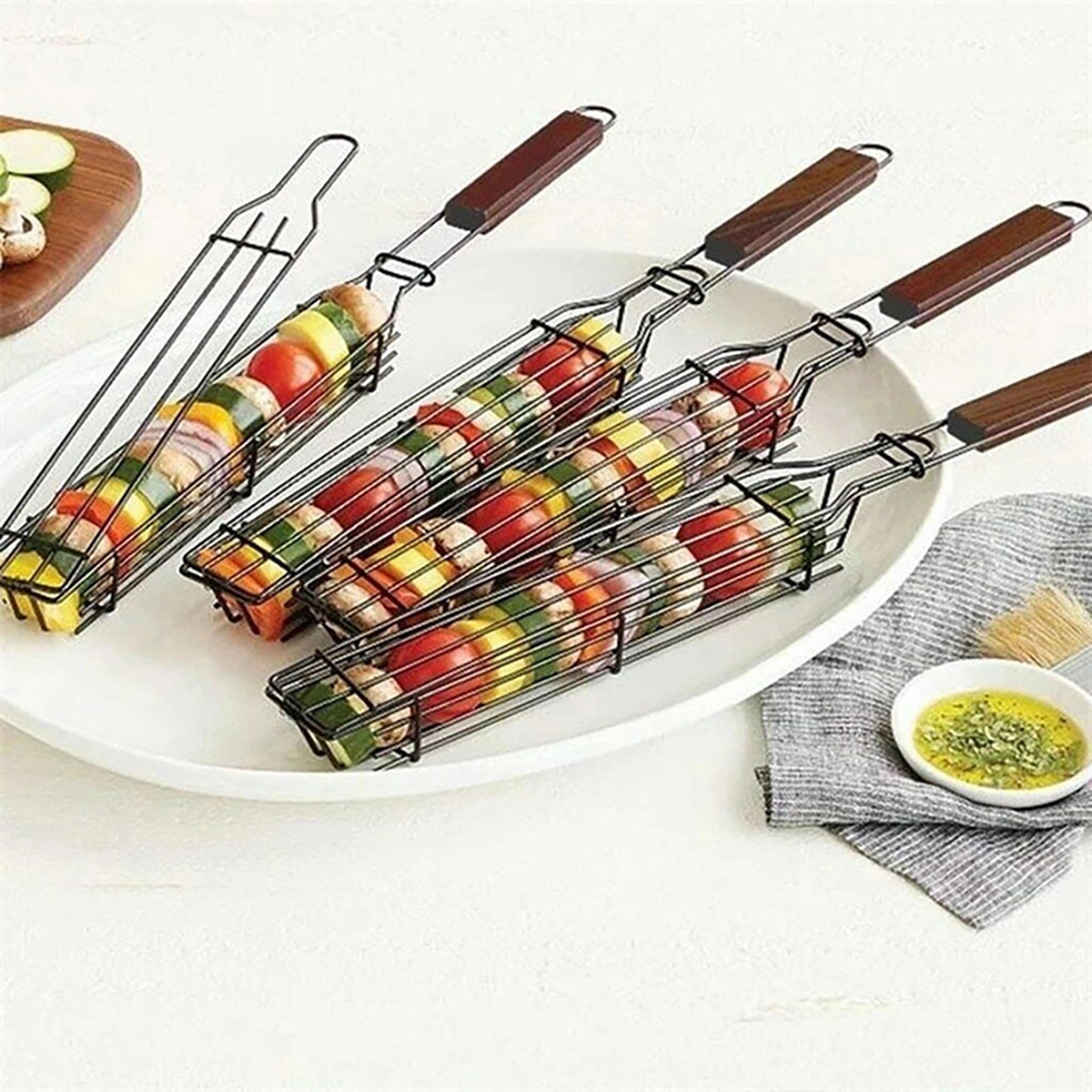Kabob Grilling Basket Bbq Skewers Stainless Steel 2