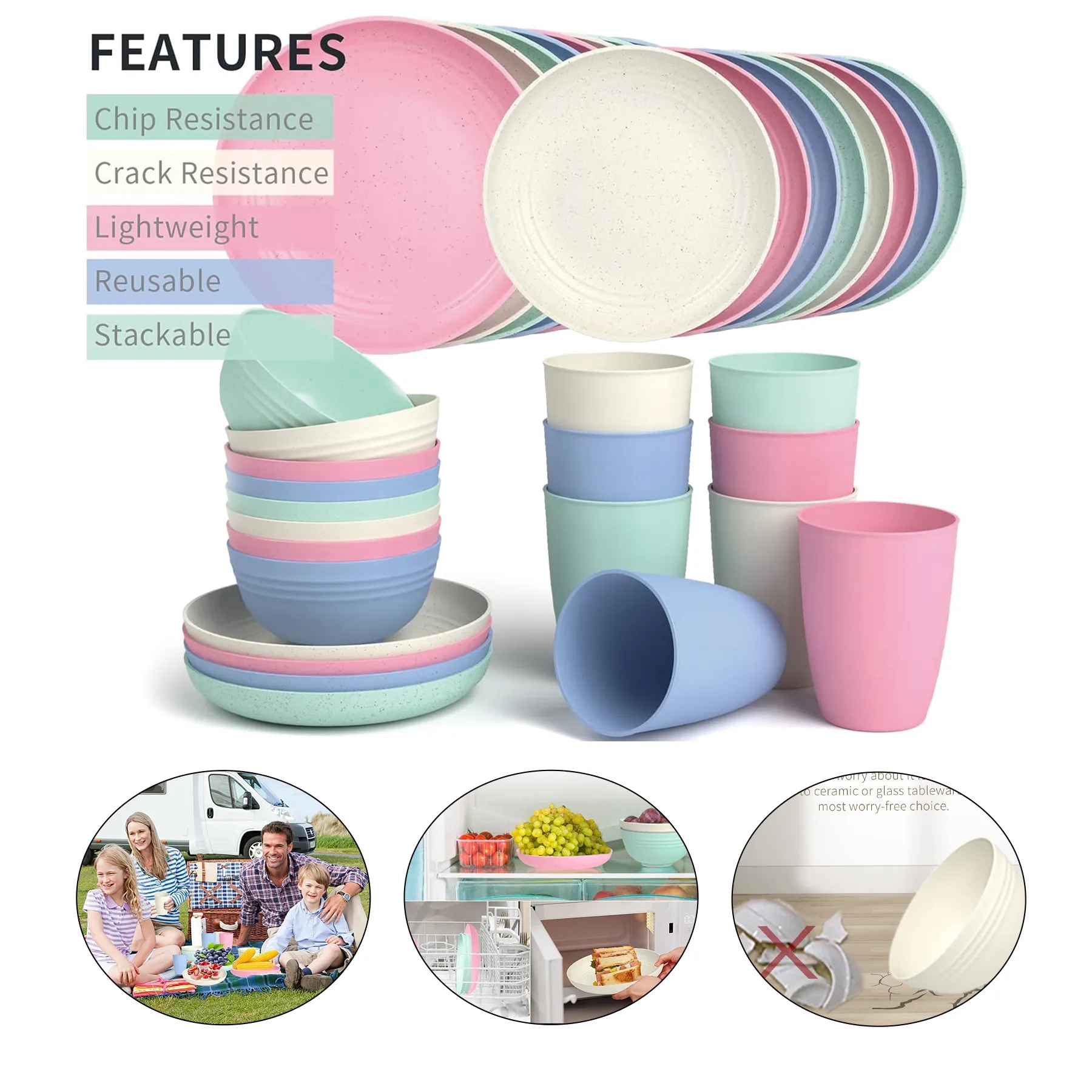 Wheat Straw Dinnerware Sets for 3 2