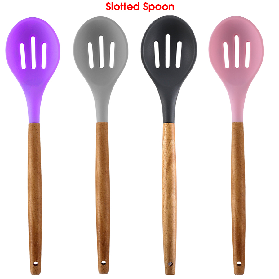 Silicone Cooking or Serving Utensil with Wooden Handle – Sold Individually or as a Set 9