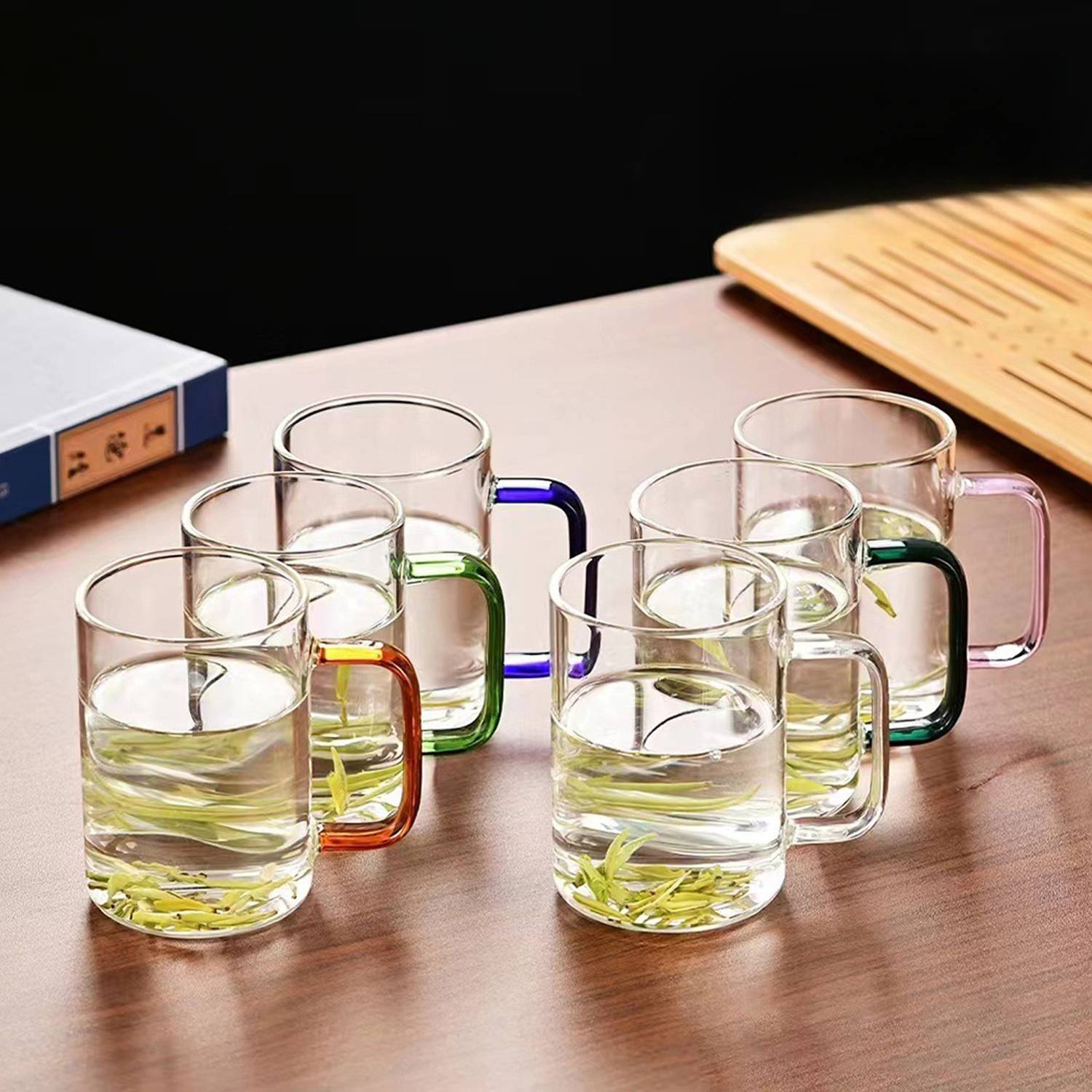 12oz Colorful Handle Heatproof Glass Mug 3