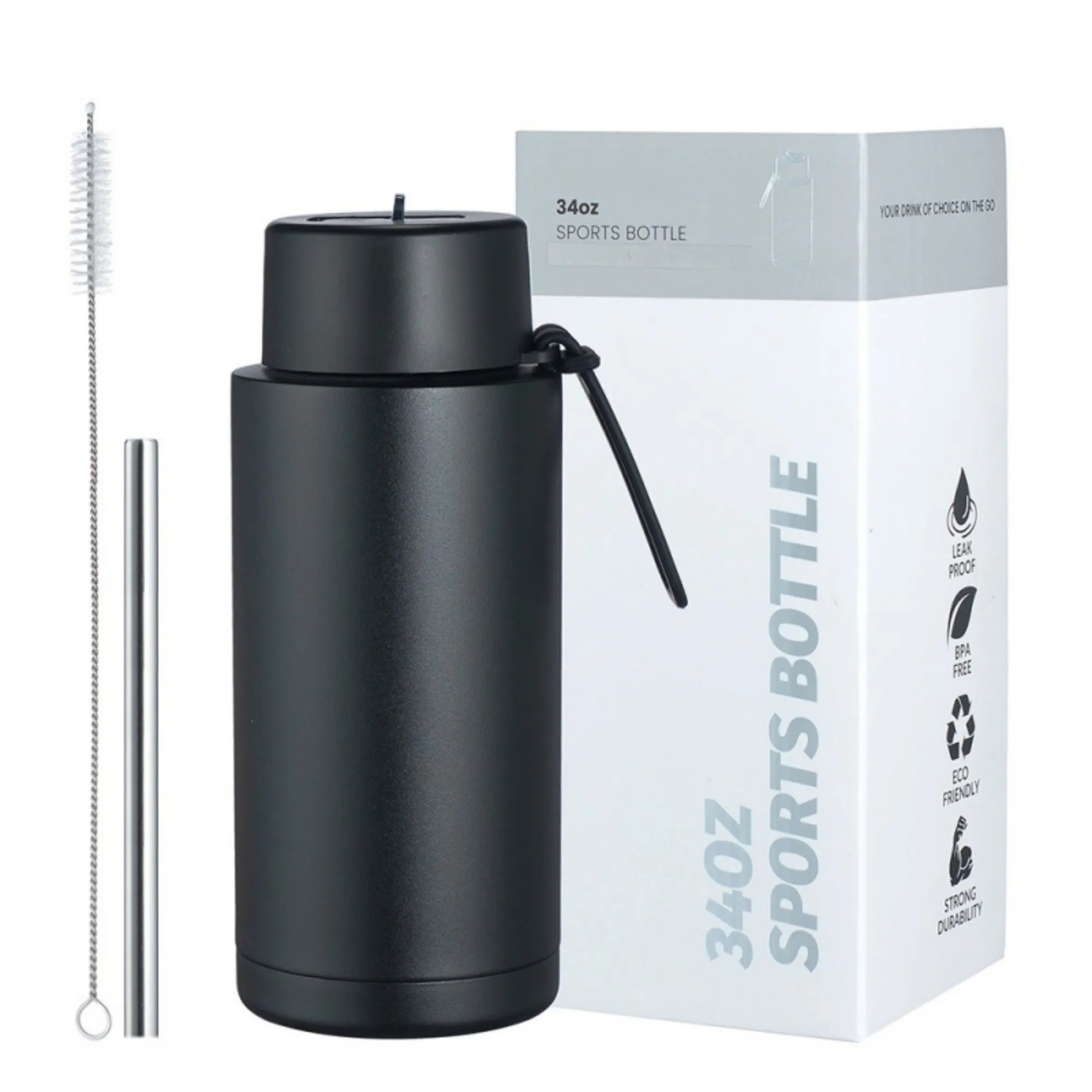 34oz Stainless Steel Silicone Handle Straw Thermos Cup 1