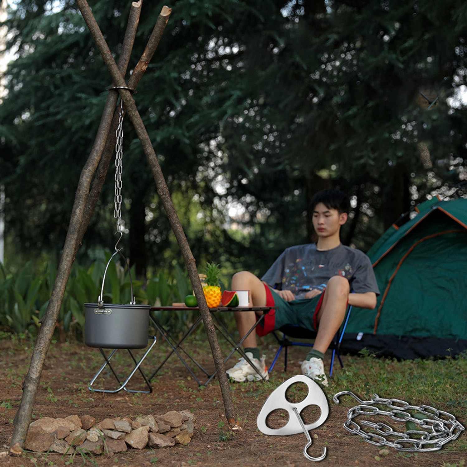 Turn Branches Into Campfire Tripod For Cooking 2