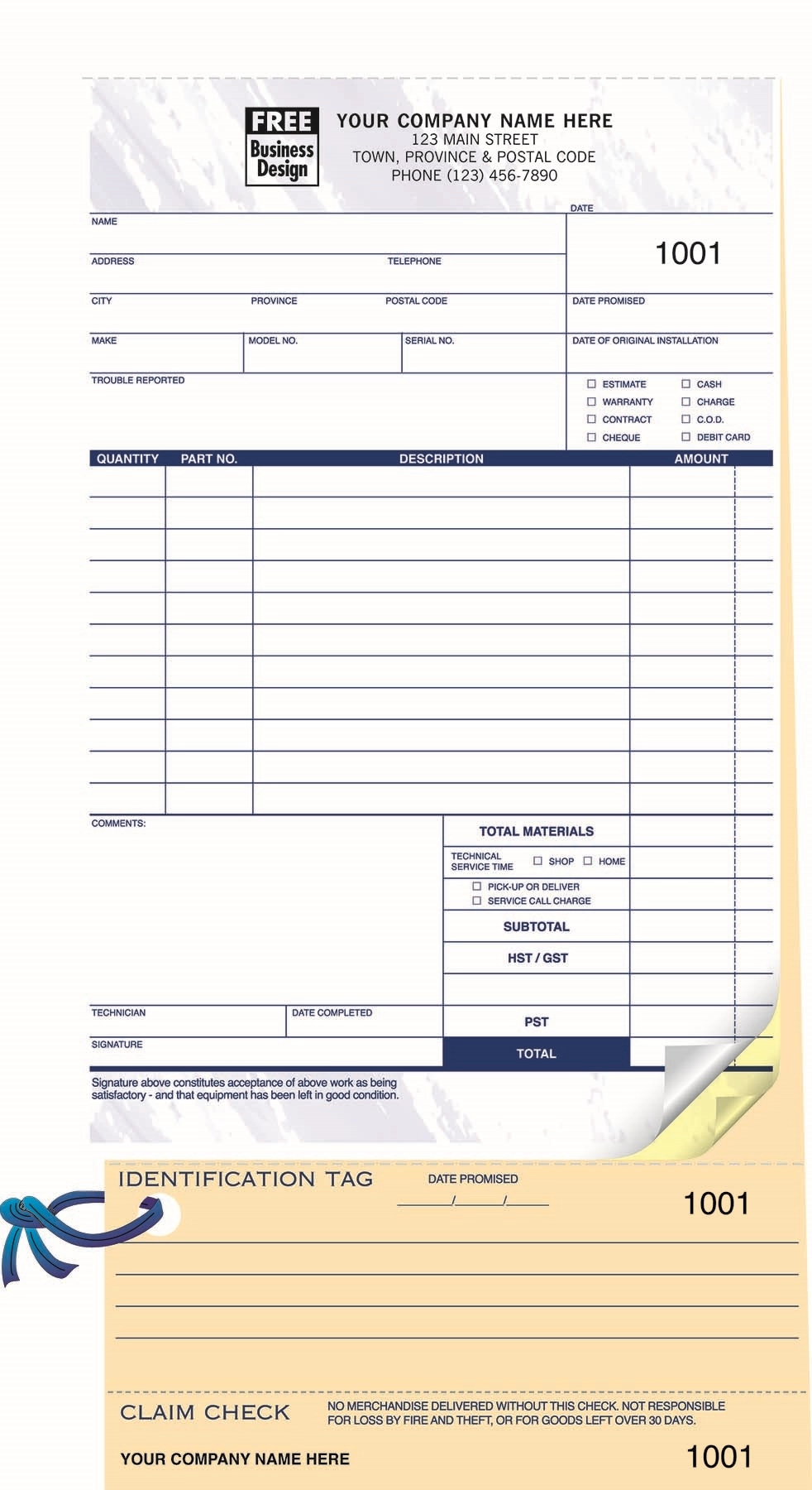 Compact Service Order w/ Claim Check & I.D. Tag 2