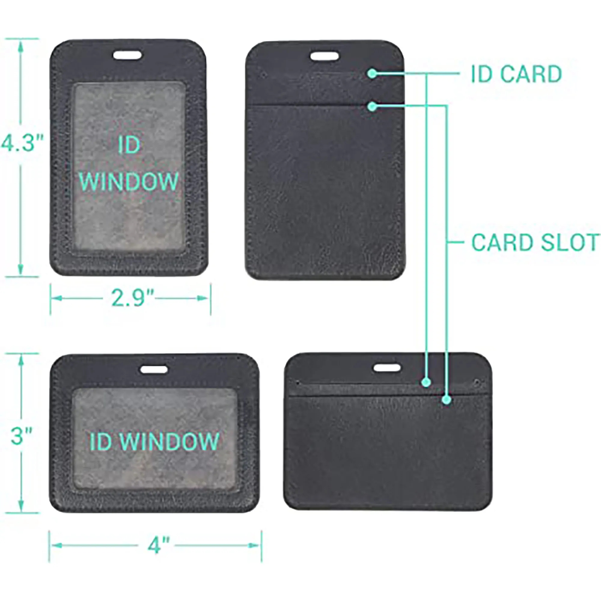 ID Badge Holder PU Leather Card Slots Case 2