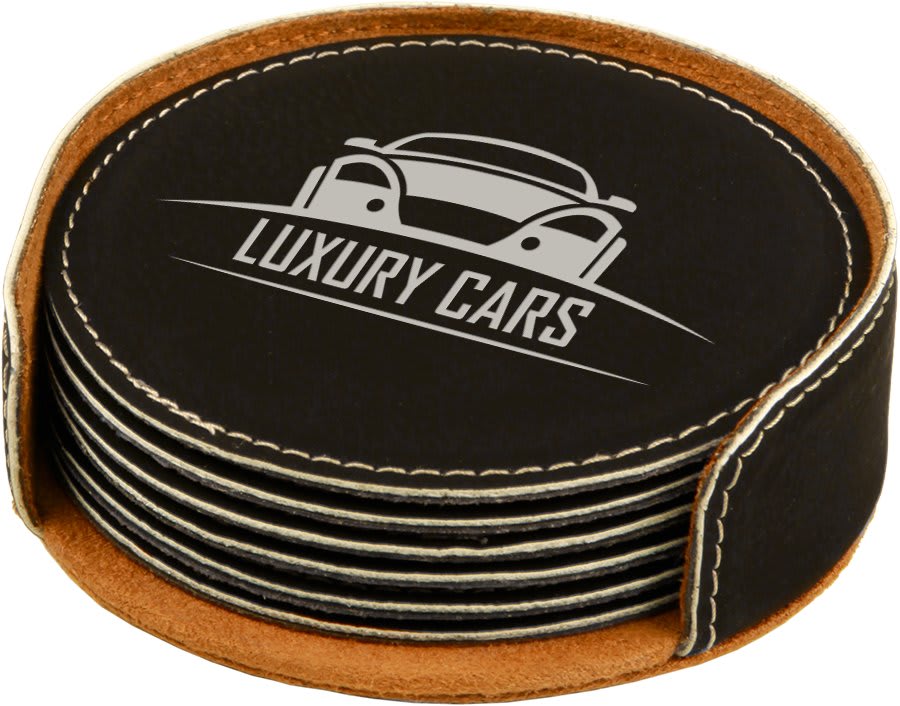 4" Laserable Leatherette Round 6-Coaster Set 2