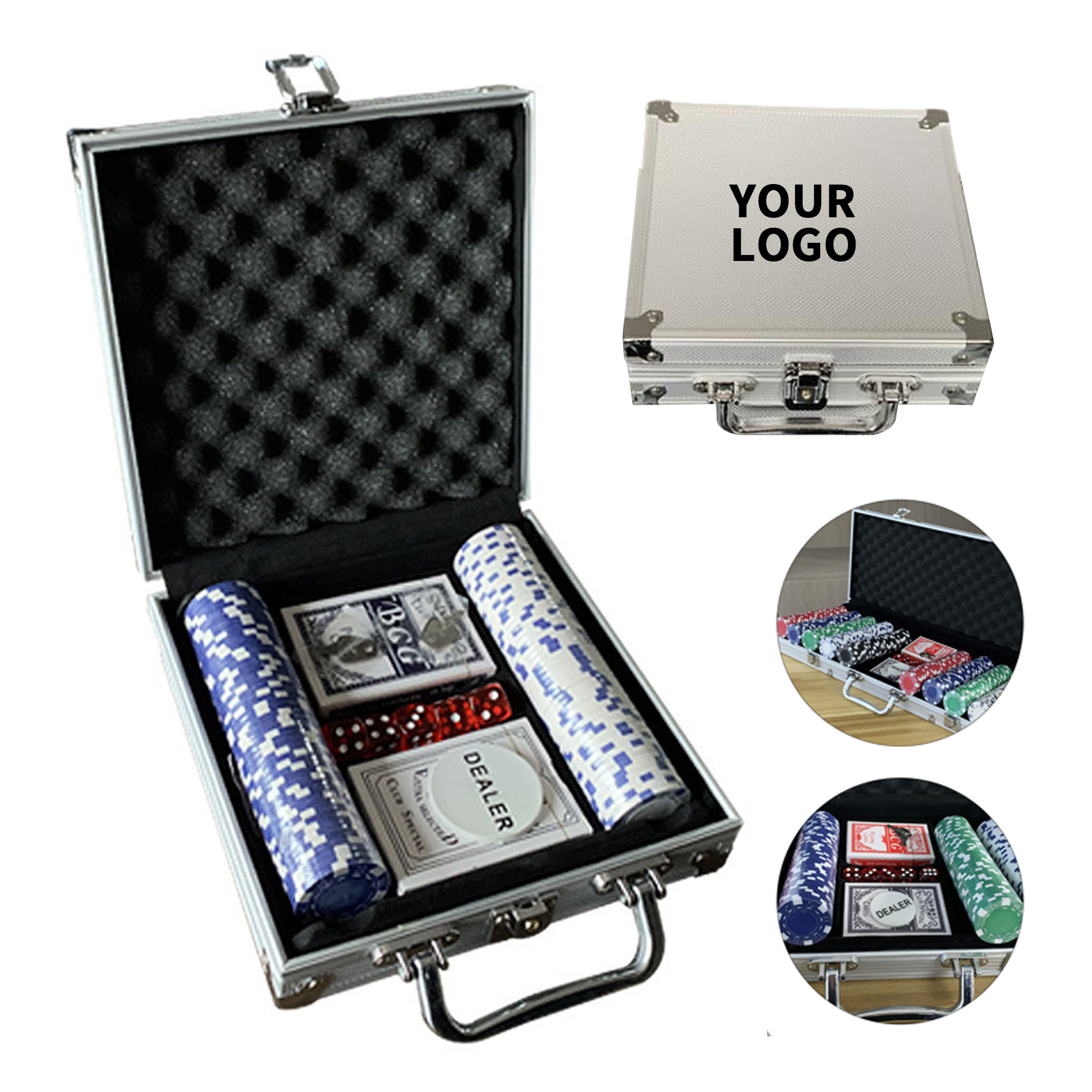Poker Chip Set With Aluminum Case 9.4" x 9" x 2.7" 2