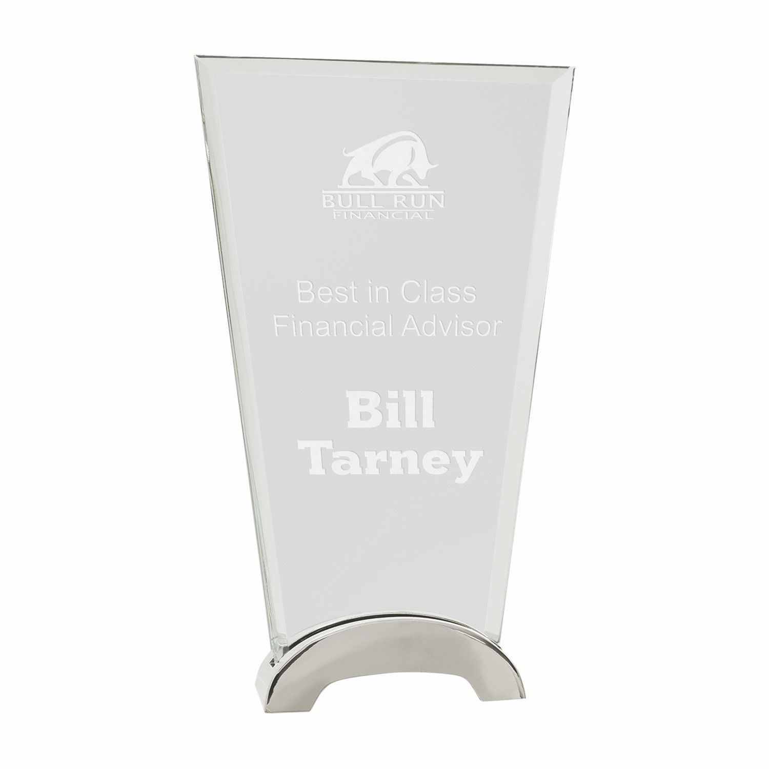 9 1/4" Clear Fan Platinum Glass Award w/ Arch Metal Base