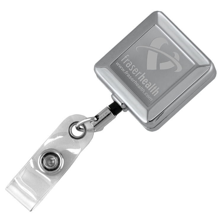 32" Cord Square Chrome Solid Metal Retractable Badge Reel and Badge Holder with Laser Imprint 4