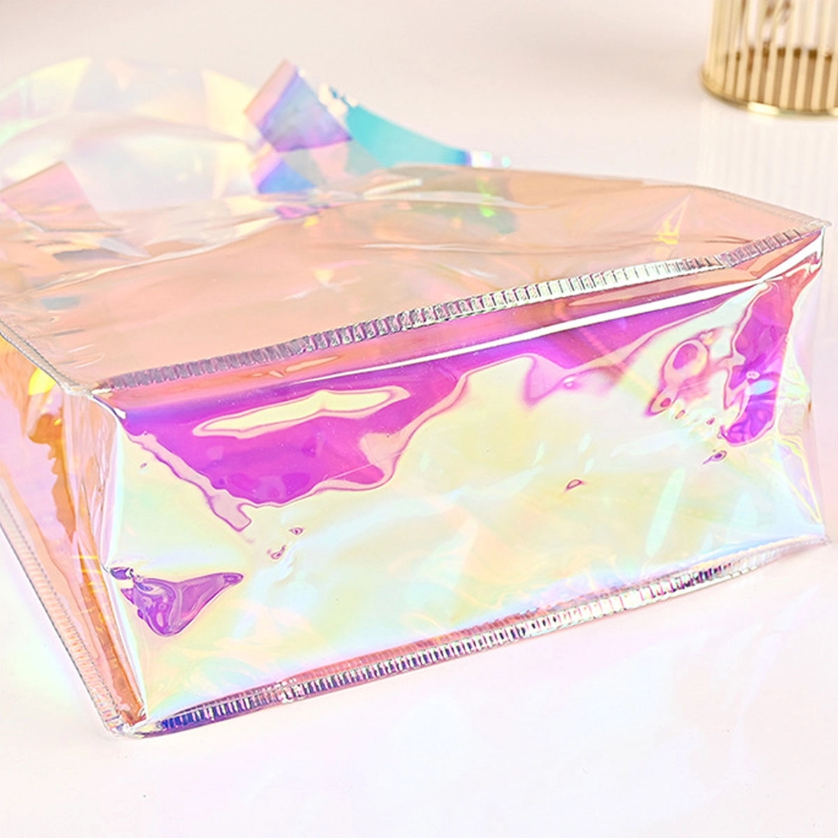 Laser Iridescent Pvc Clear Tote Bag 14"X4"X12" 2