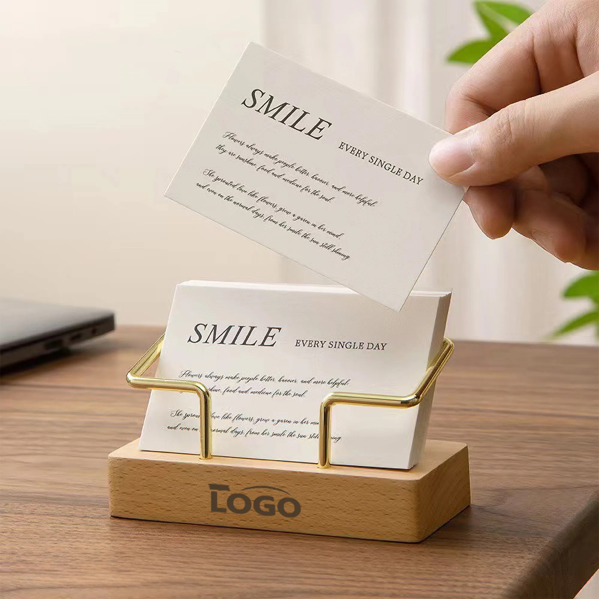 Wood Metal Plated Card Holder Business Desk 2