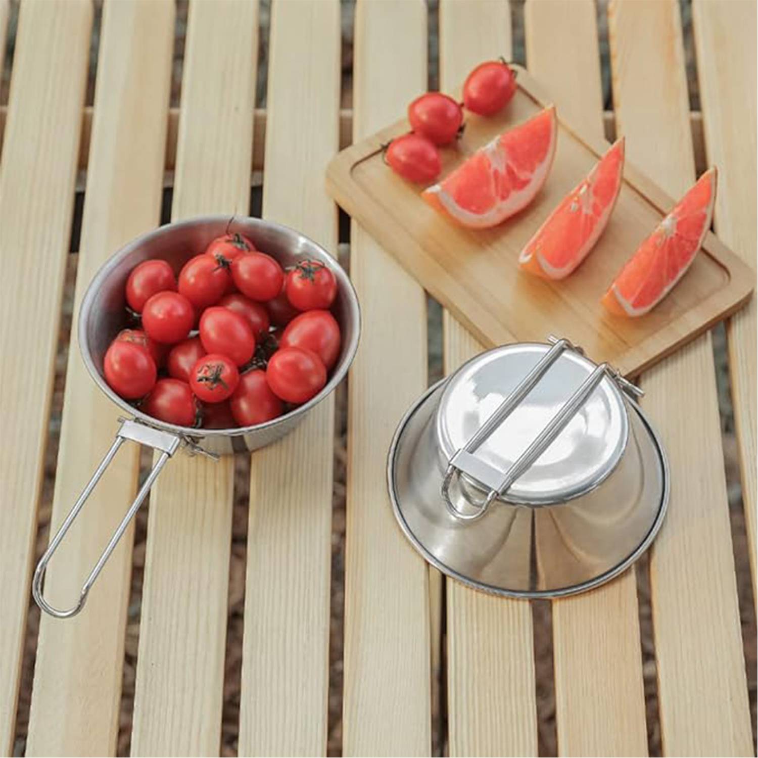 Stainless Steel Camping Bowl w/ Foldable Handle 3