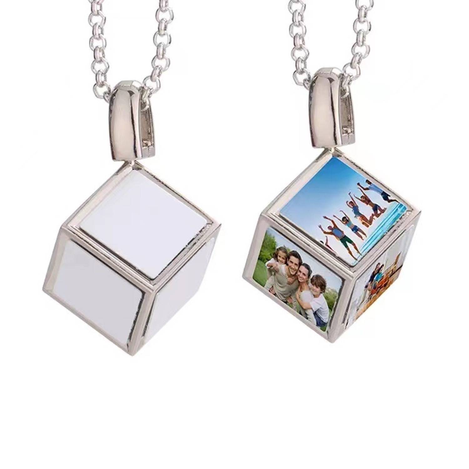 Blank Metal Jewelry Dice Square Pendant Necklace 5