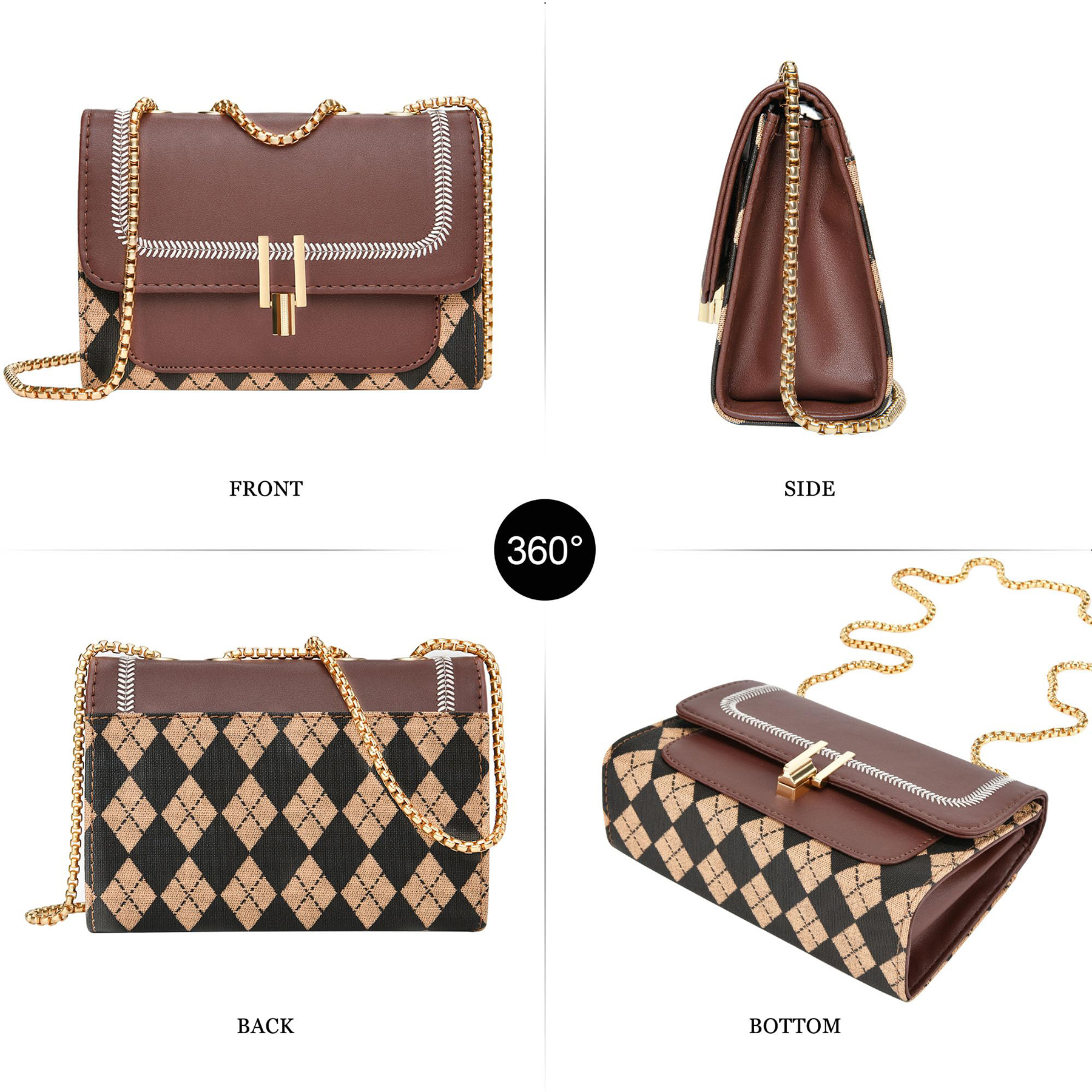 Pu Trendy Crossbody Bags with Chain Strap women Brown 2