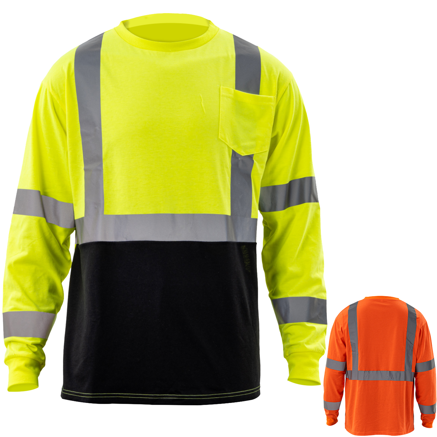 5 oz. Poly-Cotton Class 3 Color Block Reflective Tape Safety T-Shirt with Pocket 2