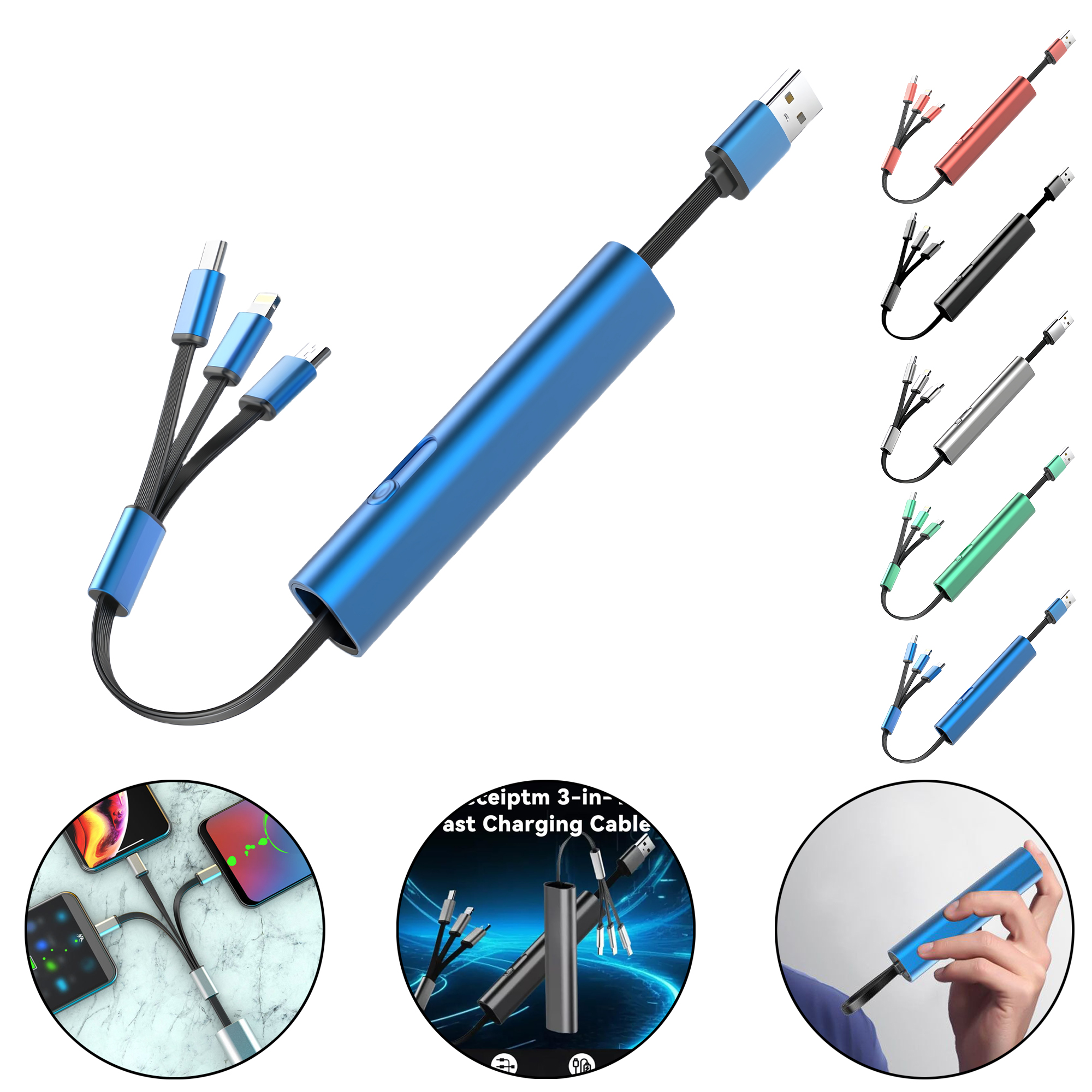 3-in-1 Retractable Charging Cable with Fast Charge 2