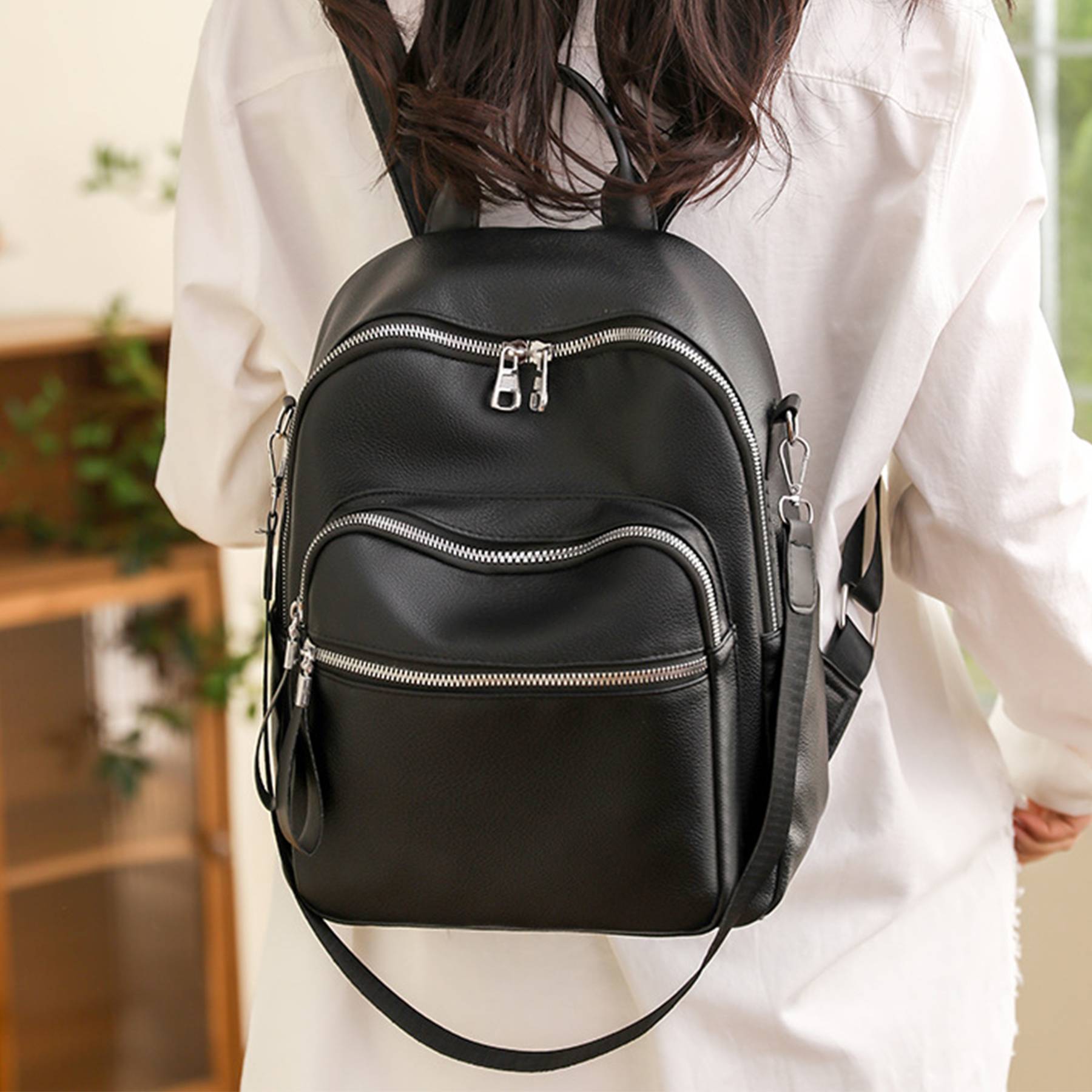 PU Leather Dual-use Casual Small Backpack Women 1