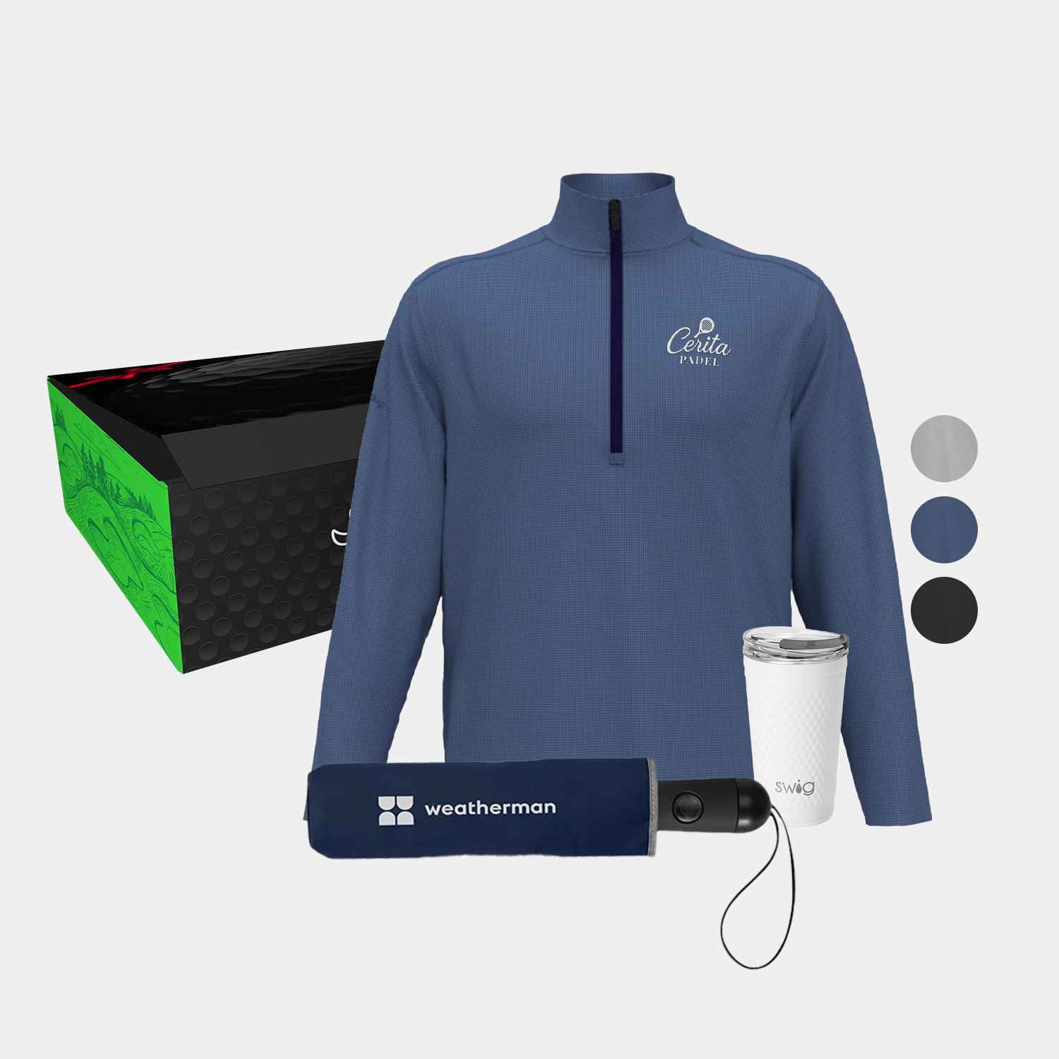 24 oz SWIG® Golf Cup SS Tumbler, Callaway® Men's Golf Pullover & Weatherman® Umbrella Gift Set 7