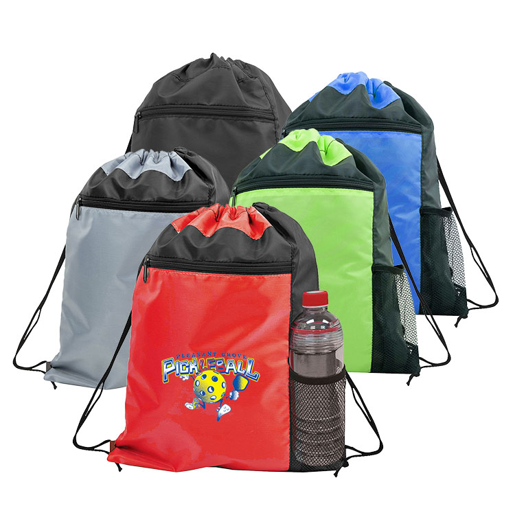 Color Block Drawstring Backpack w/Side Mesh Pocket 5